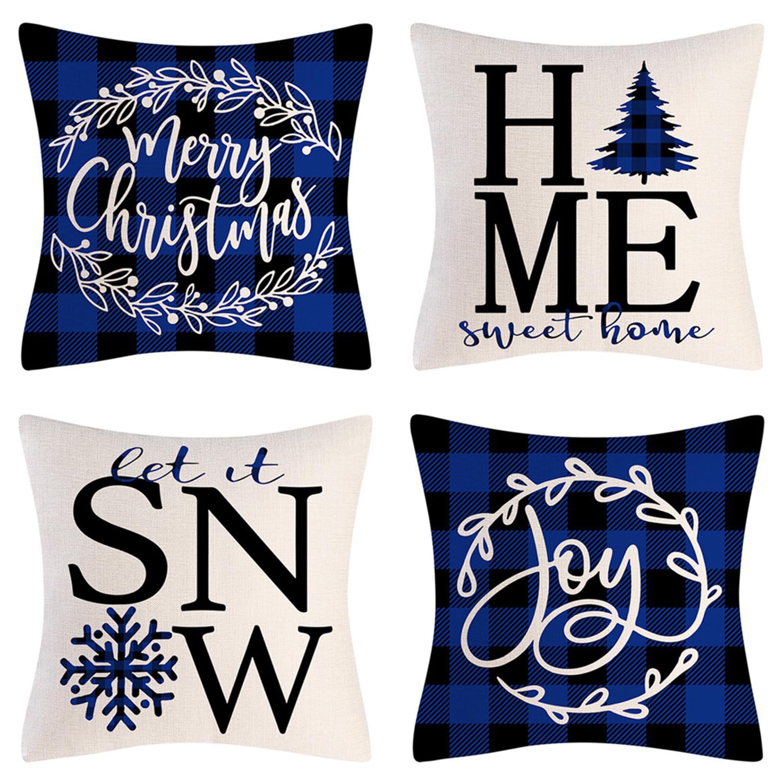 Housse coussin 60x60cm de Noël lot de 4 en lin taie d'oreiller canapé