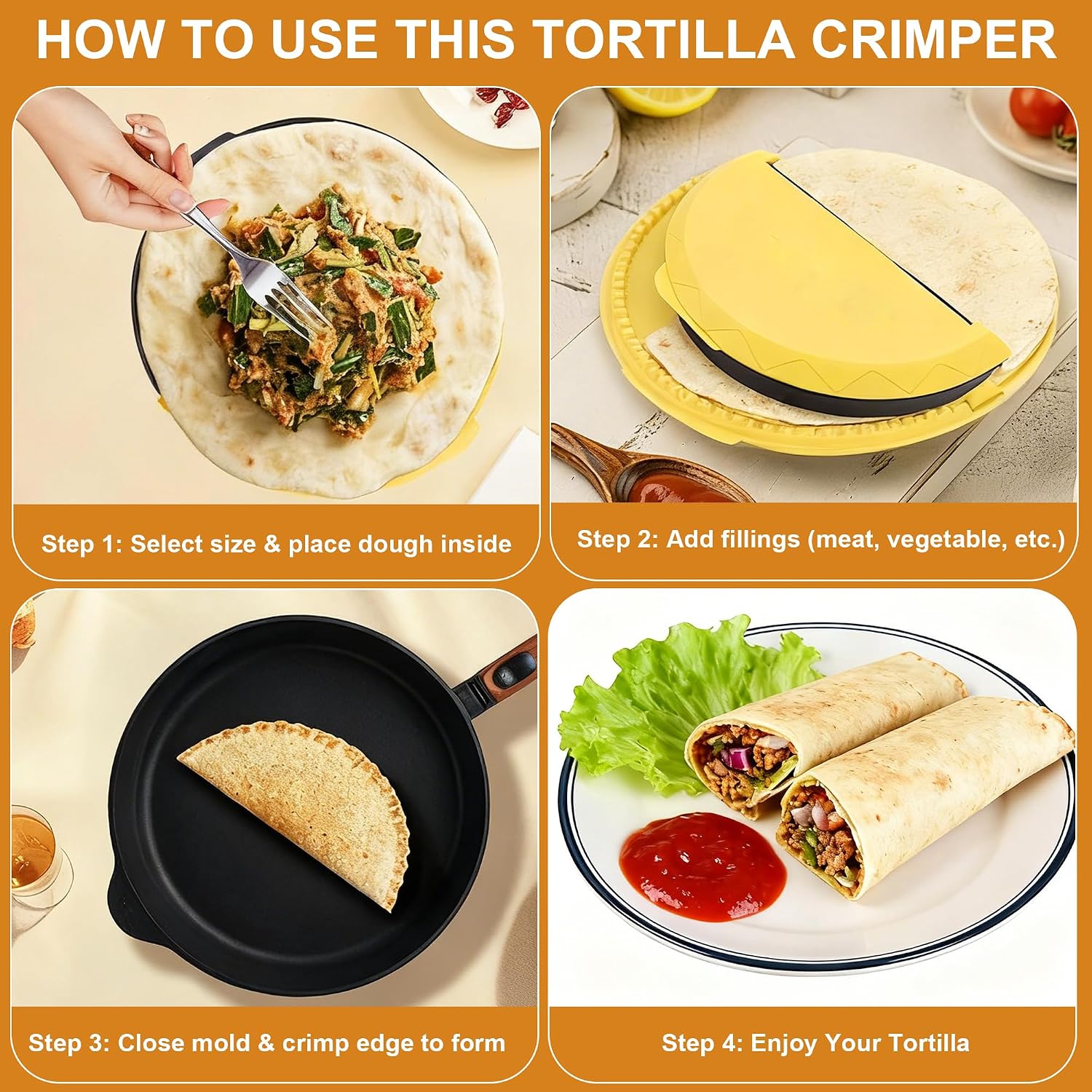 3-in-1 tortilla sealer, Quesadilla Maker, Tacos Tortilla Crimper Maker, |Leak-proof Shark Tooth Design, Removable & Adjustable Size, For 6"-8''-10" Crust, Suitable for Burritos, Pancakes, Dumplings