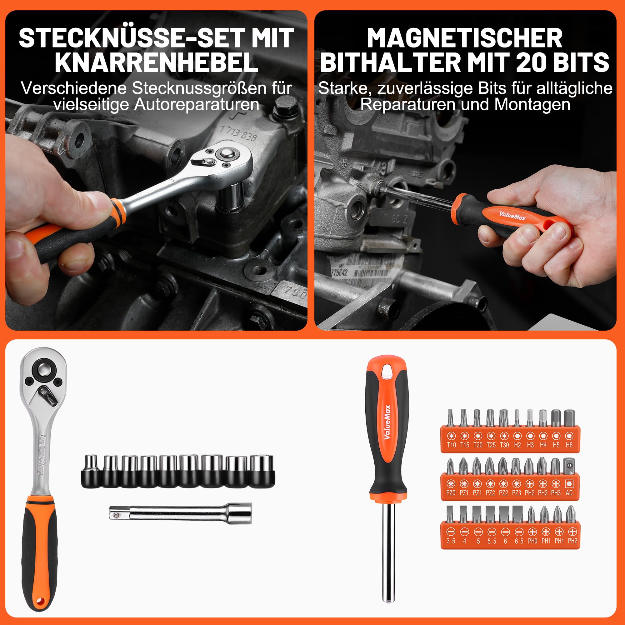 ValueMax Werkzeugset 219tlg, Werkzeugtasche bestückt, tägliche Werkzeuge, Werkzeugsatz für Haushalt, DIY, Heimwerker und Mechaniker bei Reparaturen zu Hause oder Profiarbeiten