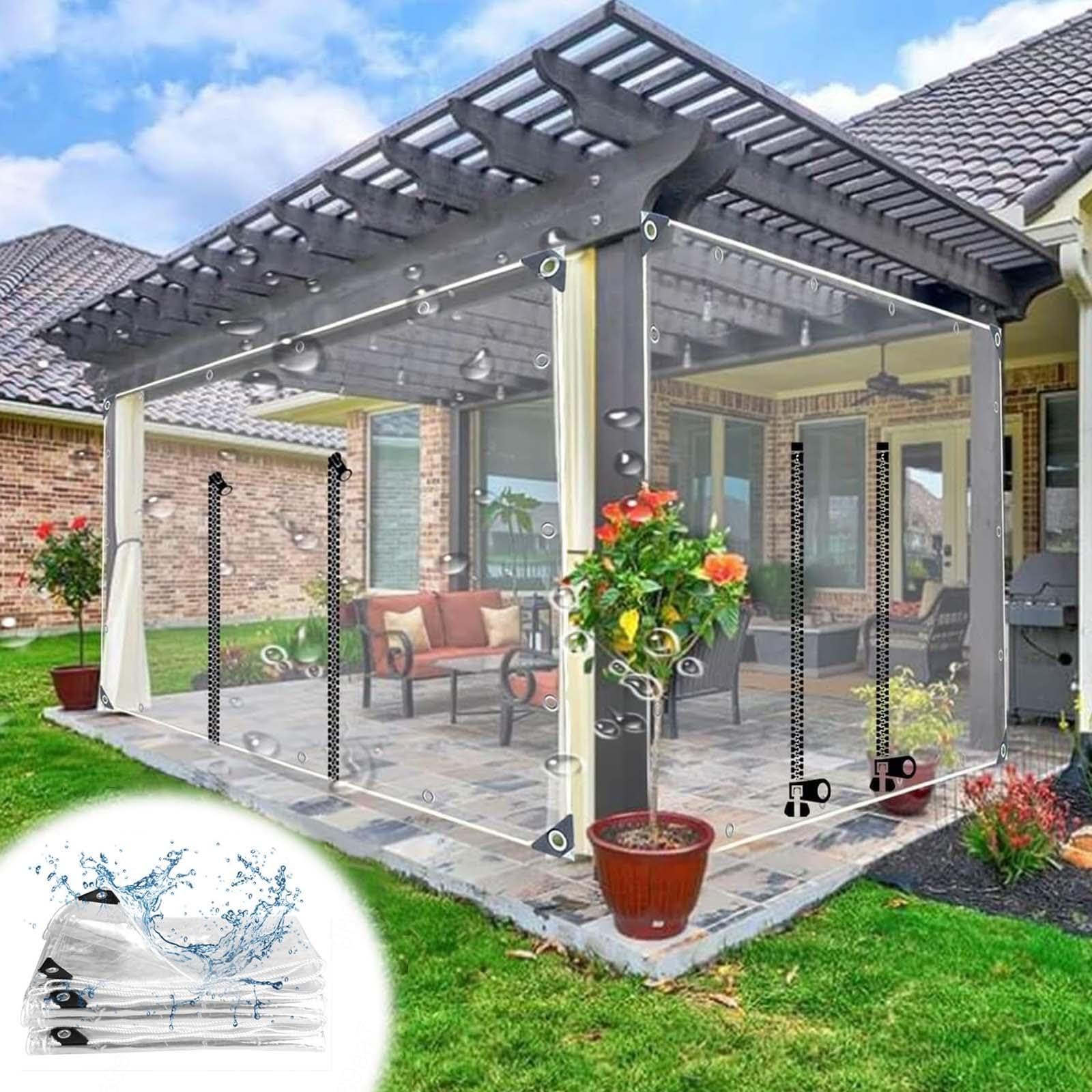 Bâche Transparente PVC Avec Fermeture éclair - Rideau Imperméable Pour Pergola, Tonnelle, Terrasse - 5.3x2.5m Avec œillets - 7