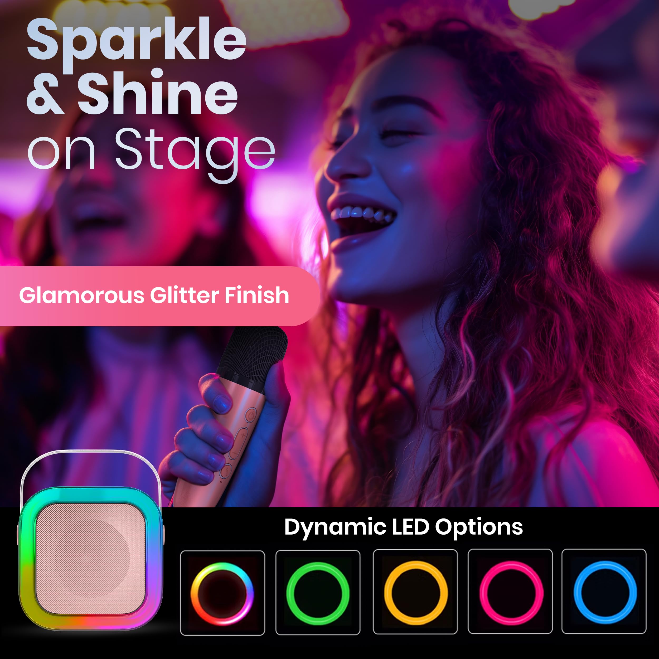 Mini macchina per karaoke con 2 microfoni wireless per bambini e adulti, altoparlante Bluetooth portatile per bambine di 8-12 anni, piccolo microfono Kareoke per feste di bambini, ragazzi e ragazze