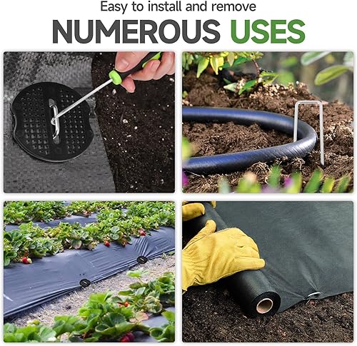 Miniatura 4 de Juego de grapas de paisaje, 50 estacas de jardín galvanizadas de calibre 11 de 6 pulgadas + 50 juntas + 1 gancho de selección, estacas de tienda de