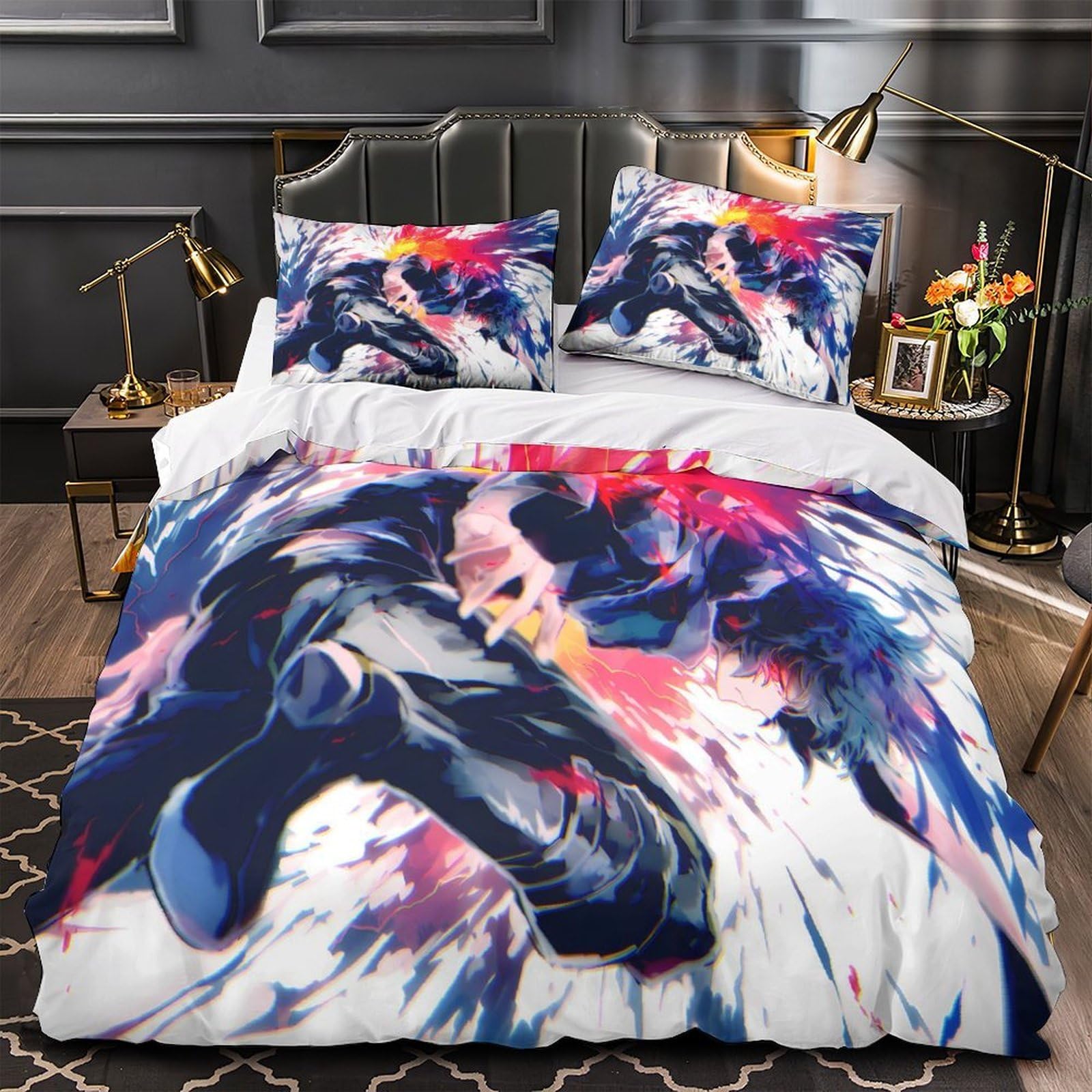 VOXYTMLWG 3D Printed 3 Pieces Bedding Set Bedroom Decor Super Dynamic Anime Action Duvet Cover Durable Hotel Quality for Girls,Teenagers,Adults fantasy Battle Comforter Cover Double（200x200cm）