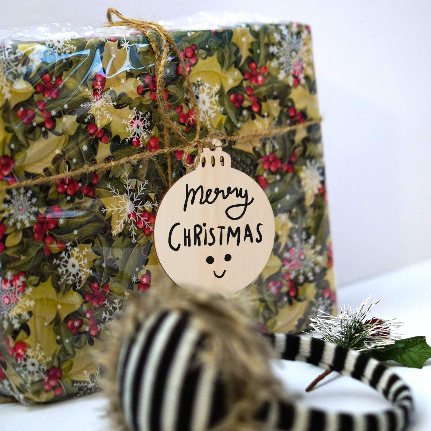 SAVITA - Bola de Navidad de madera (60 unidades, discos de madera, redondos, bridas de madera, decoraciones navideñas para pintar, para bricolaje, artesanal, decoraciones para árboles de Navidad,