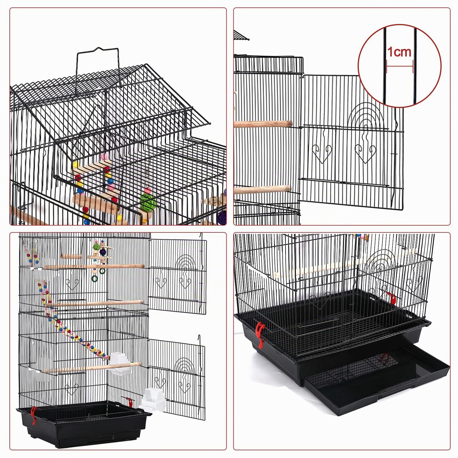 YRHome Großer Vogelvoliere Vogelkäfig Vogelhaus 46x35.5x99cm Papageienkäfig Metall Nymphensittiche Käfigspielzeug Voliere Käfig Tierkäfig mit Holzstangen, Spielzeug,Treppe, Futternapf