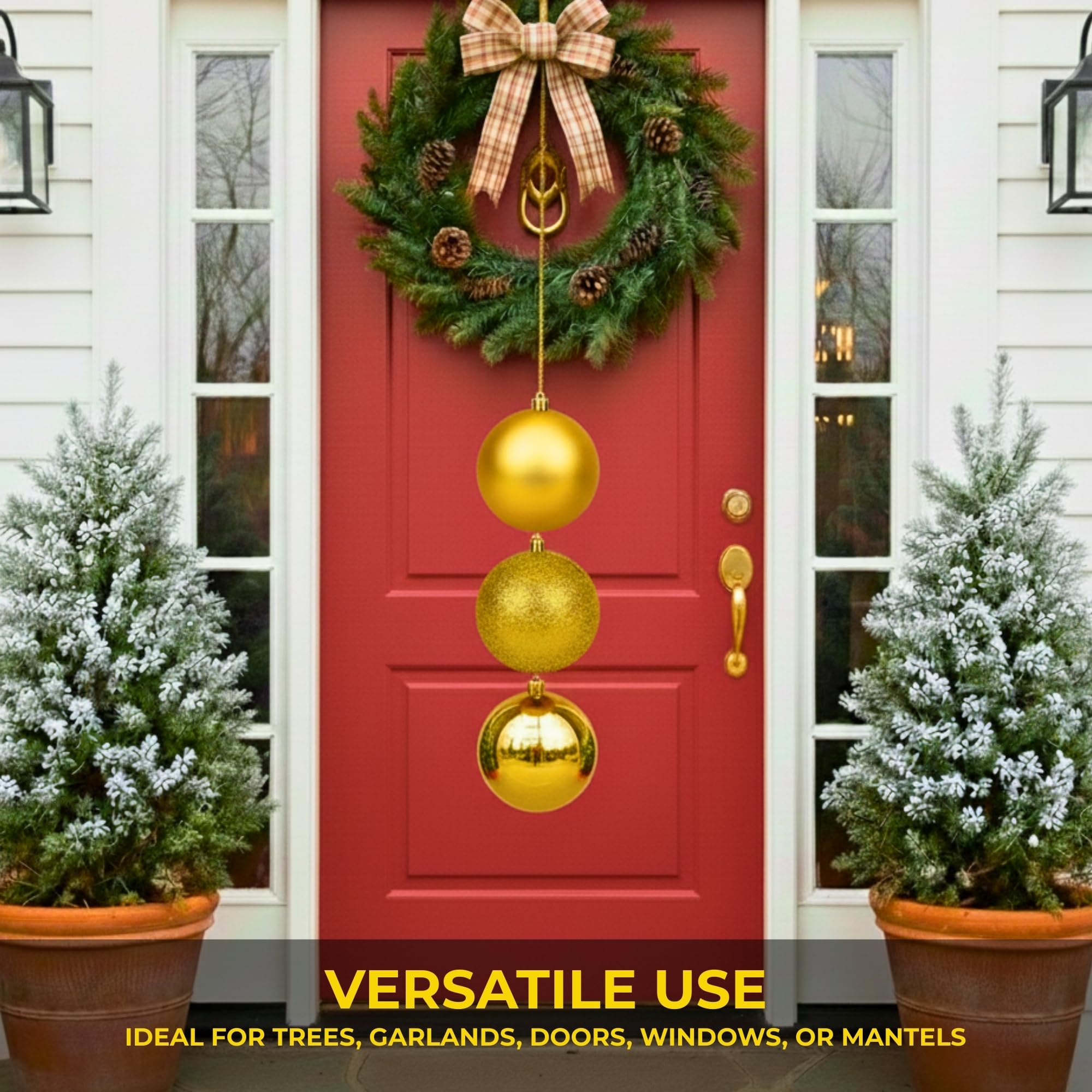 Juego de 3 Bolas Grandes de Oro Profundo de PVC inastillables de 25 cm, Acabado Brillante, Mate, con Acabado Brillante, Adornos Surtidos para Colgar en el árbol de Navidad, Adornos Redondos para
