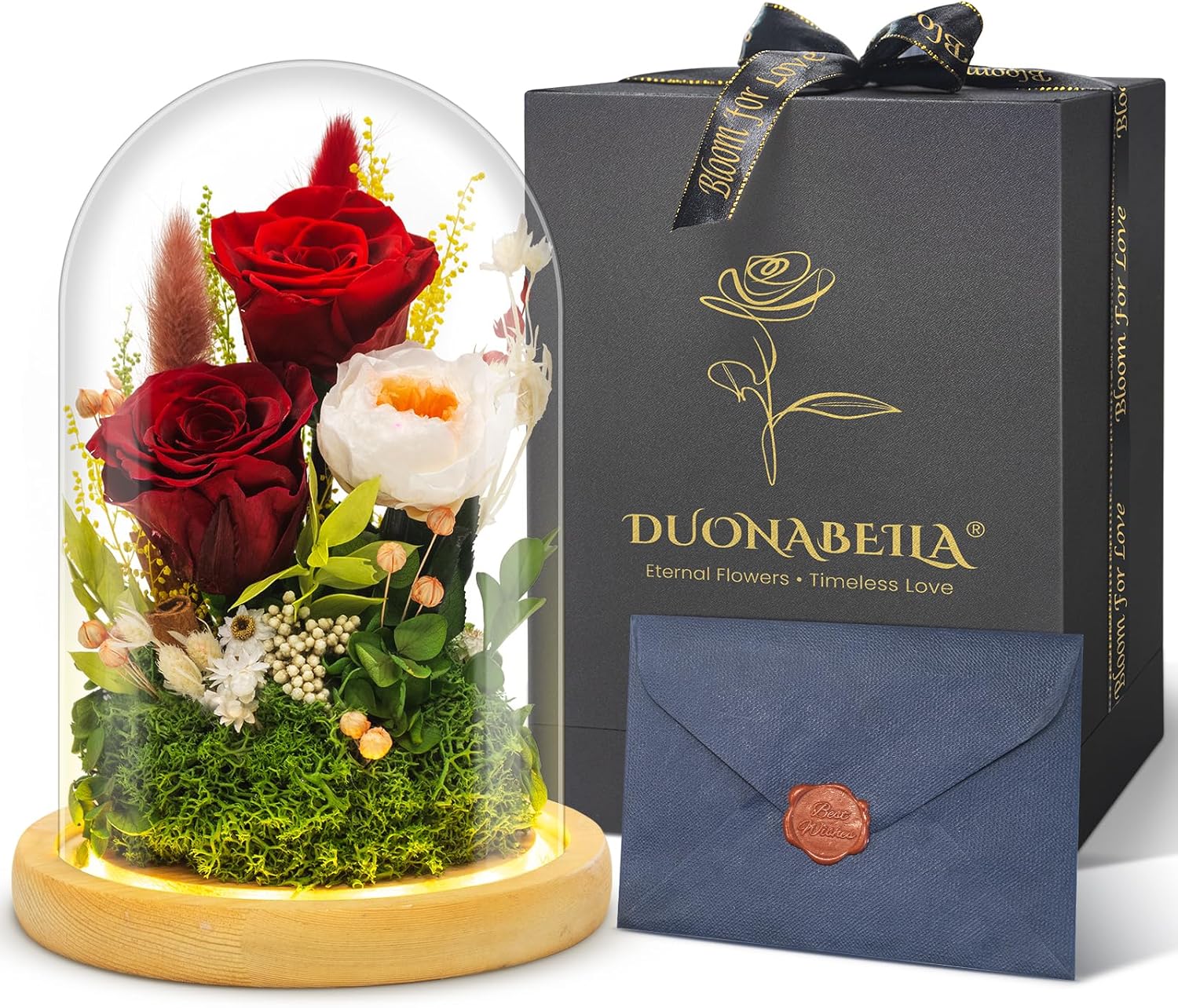 Forever Flowers Preserved Roses Prime Delivery for Women, Glass Dome Light Up Preserved Flowers, Christmas Anniversary Thanksgiving Gifts for Wife Girlfriend Women Best Friend Grandma(Red)
