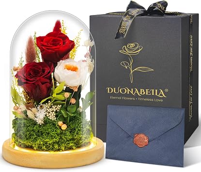 Forever Flowers Preserved Roses Prime Delivery for Mom Grandma, Glass Dome Light Up Preserved Flowers for Wife Girlfriend Women Best Friend GrandmaRed