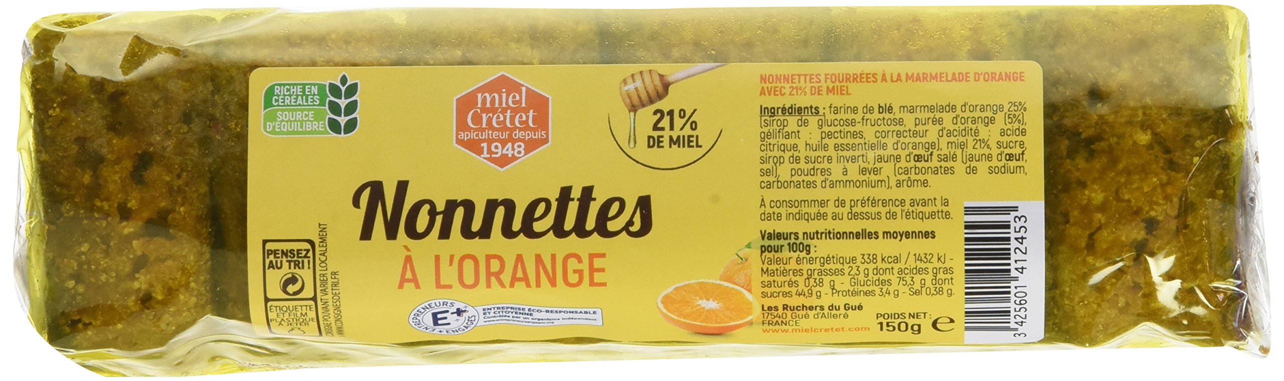 MIEL CRETET Nonnettes au Miel Fourrées à l'Orange 150 g