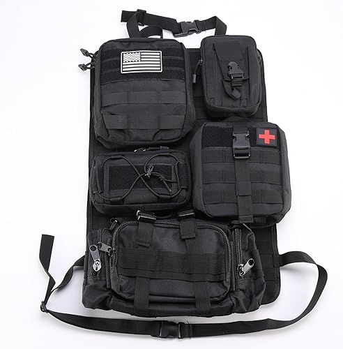 Miniatura 6 de Organizador táctico para respaldo de asiento con 5 bolsas Molle desmontables Universal para asiento de coche, organizador de respaldo de asiento