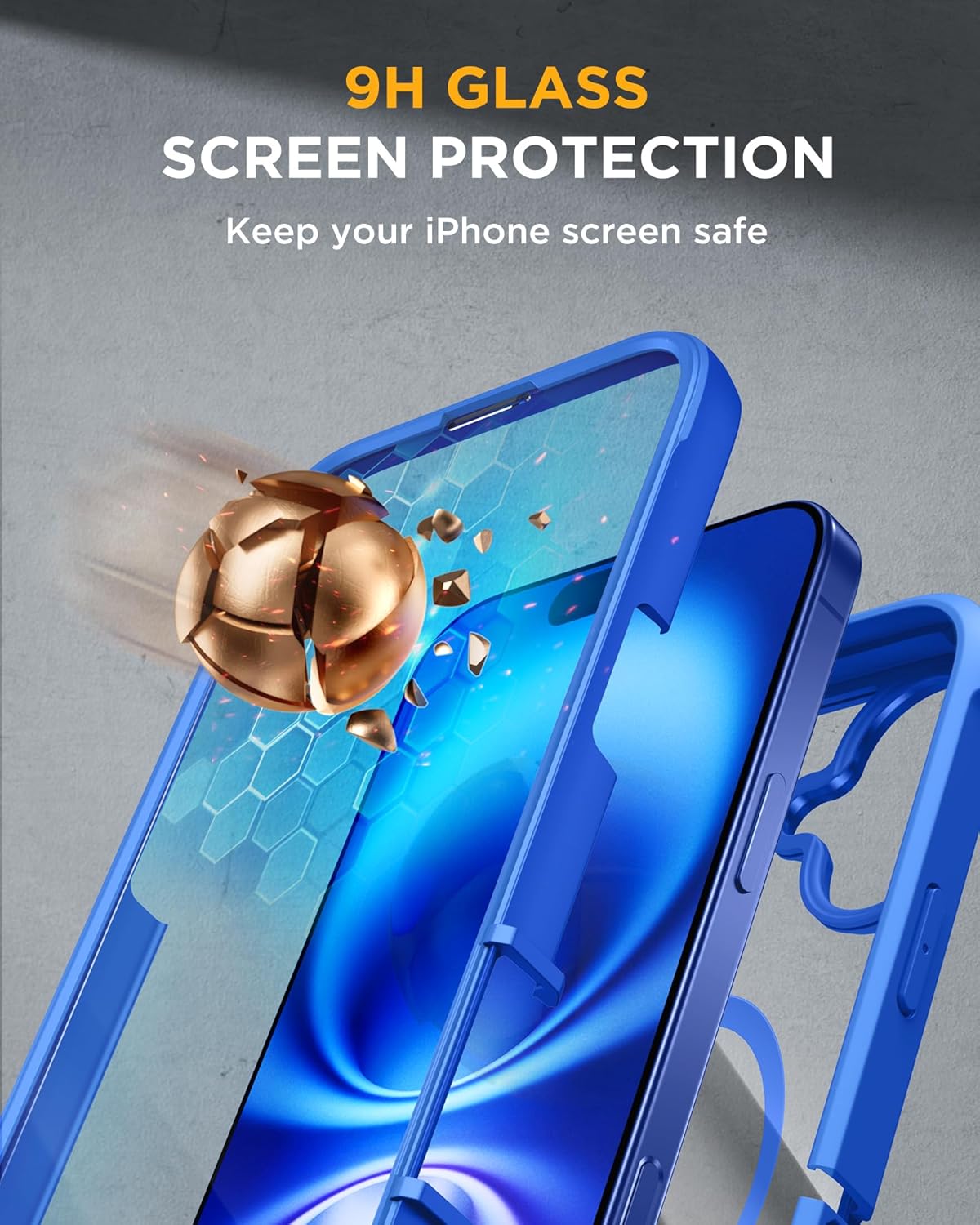 Miracase Magnetic for iPhone 16 Plus Case Full-Body Phone with Built-in Glass Screen Protector, [Compatible with MagSafe] Military Drop Proof 16 Plus Cover Bumper 6.7 inch, Blue - Image 3