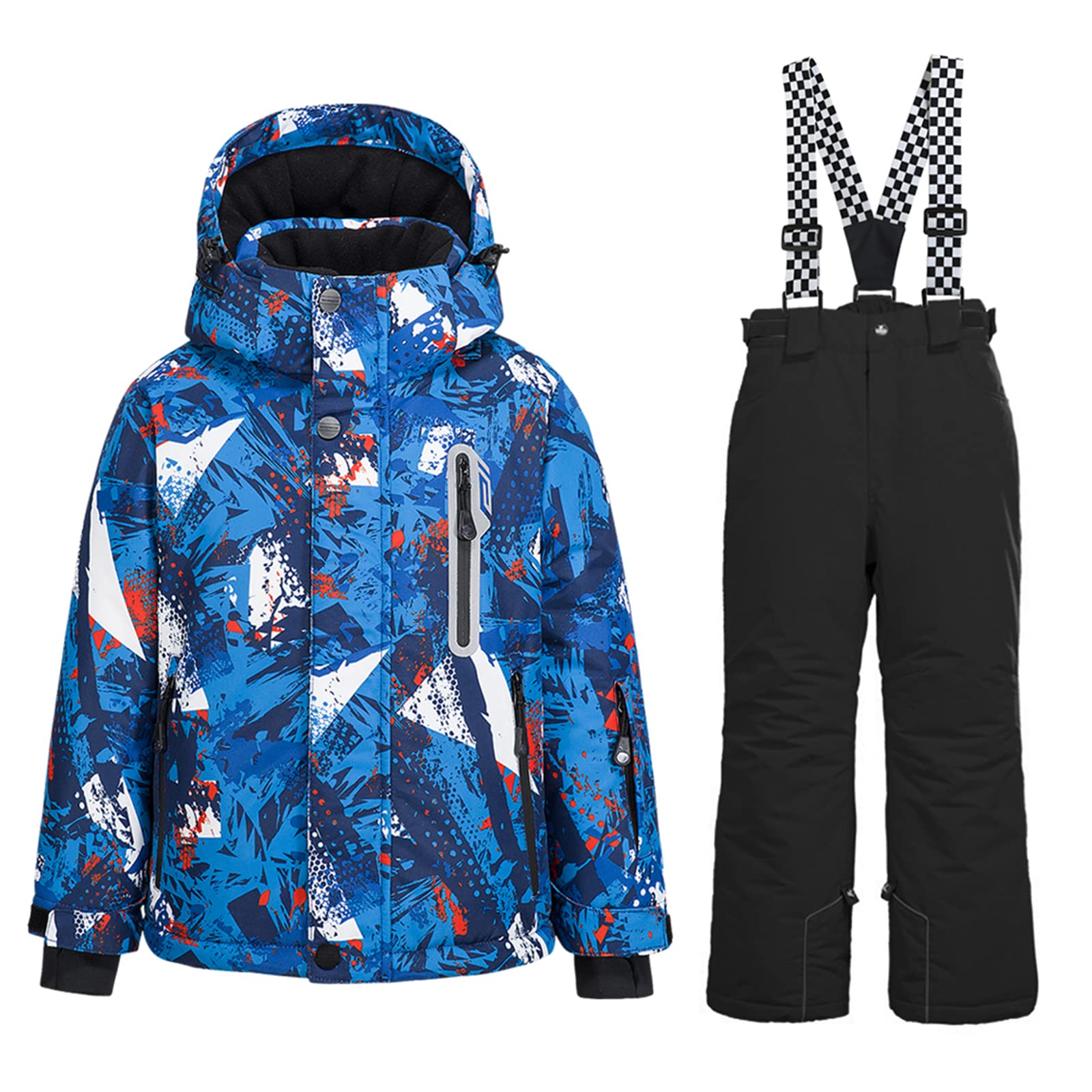WOWULOVELY Big Boy's 2-Piece Colorblock Snow Pants and Jacket Snowsuit Ski Suit