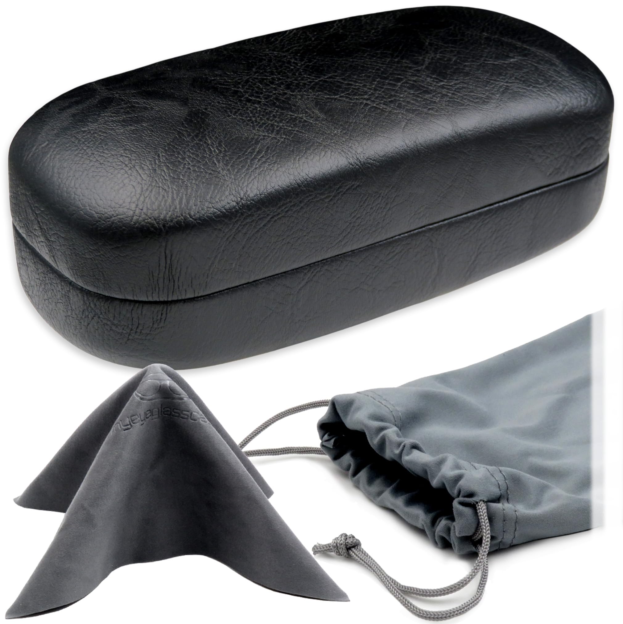 MyEyeglassCase - Large Sunglasses Case - Glasses Holder with Pouch &amp; Cloth - Eyeglass Hard shell Medium - Extra Large frames