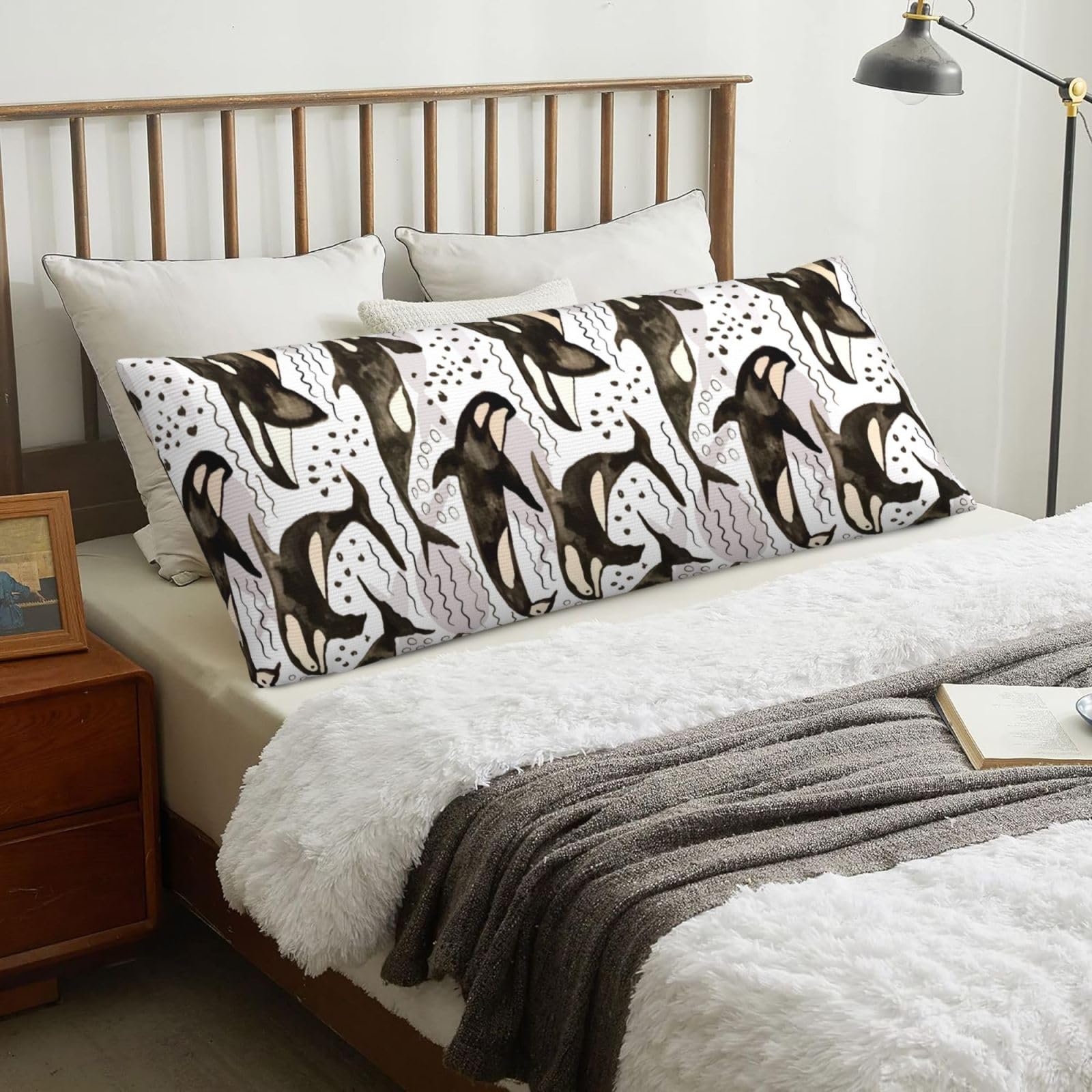 Watercolor Orcas, Body Pillow Cover with Zipper,Long Body Pillowcase 20 x 60 in