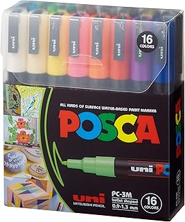 Posca Paint Marker Pen - PC-3M Extra Fine 0.9-1.3 mm, 16 Colors