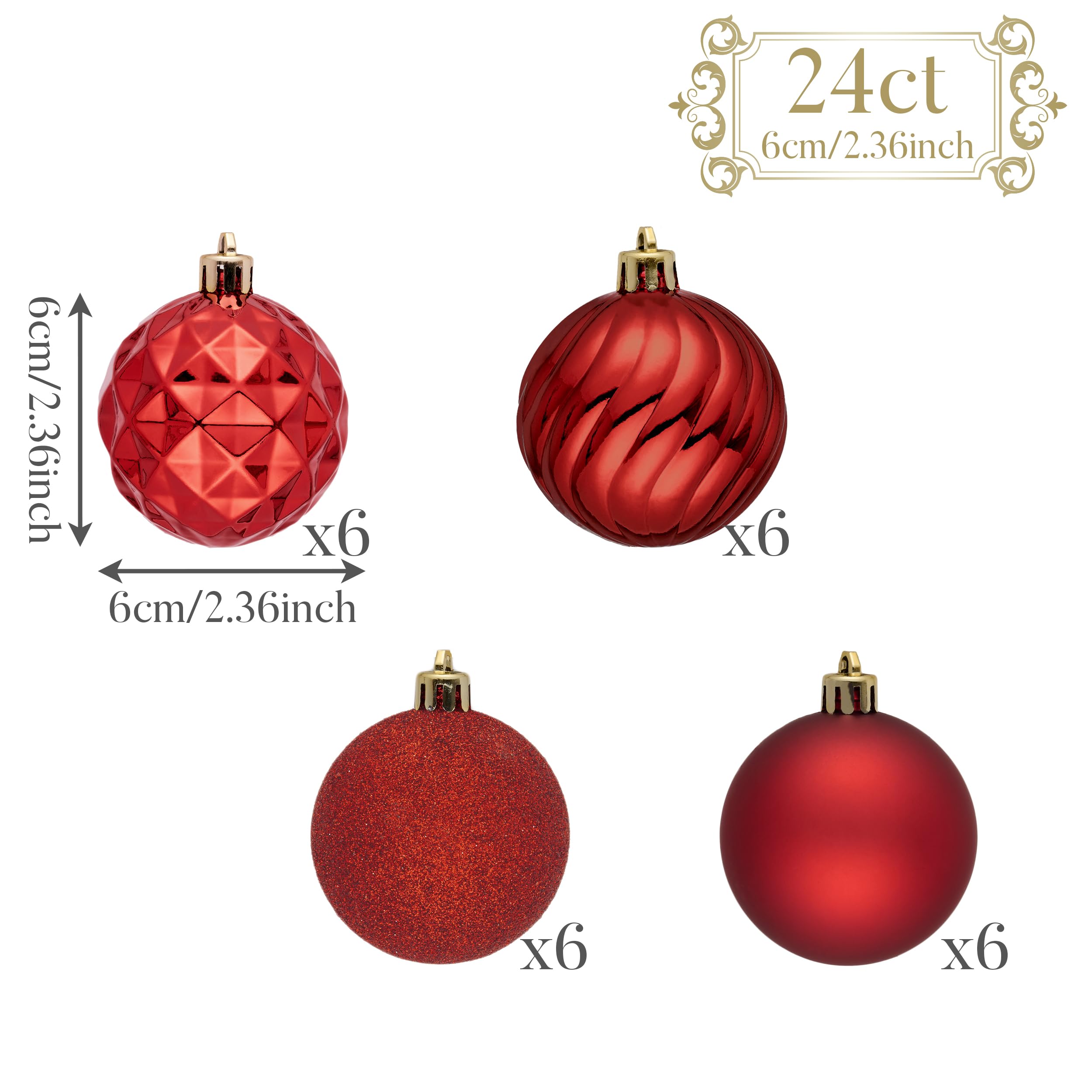 Valery Madelyn Lot de 24 boules de Noël incassables pour sapin de Noël en vrac, 6 cm, décorations à suspendre pour Noël, Saint-Valentin, Saint-Patrick, fêtes de Mardi Gras
