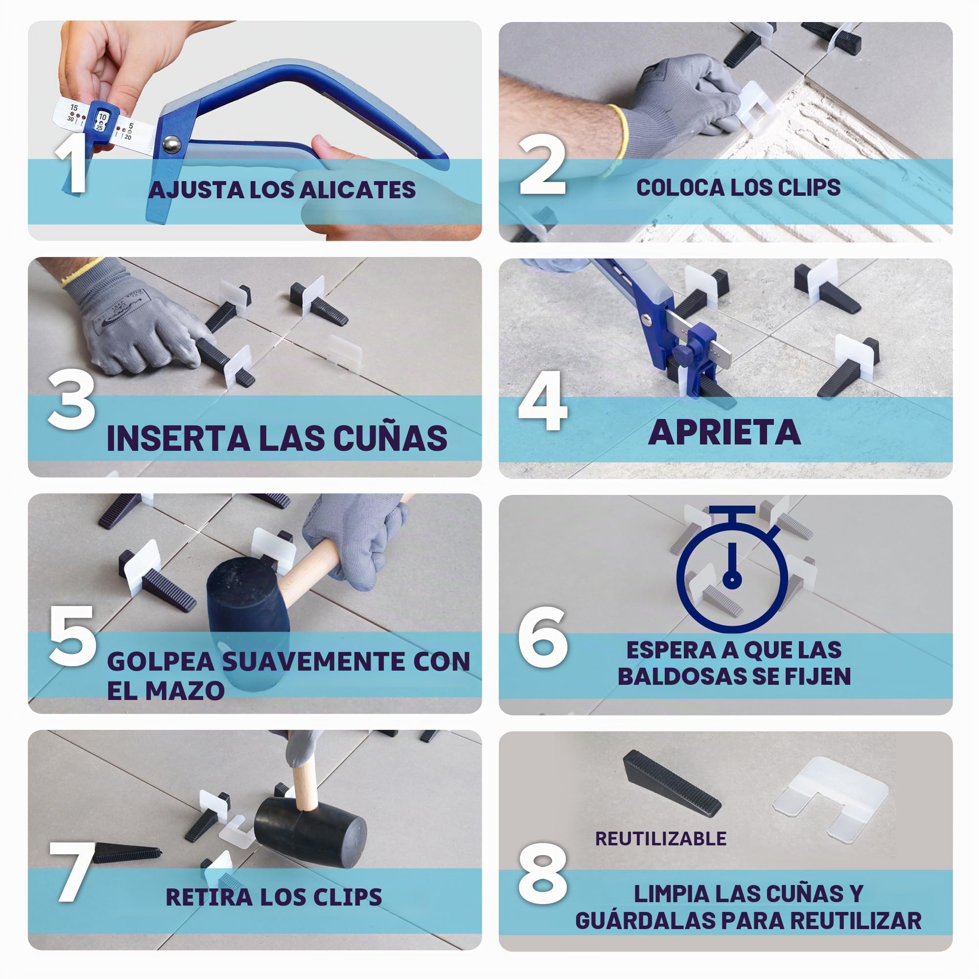 Peygran Sistema de Nivelación de Azulejos 1/16 (2 mm) 500 Clips. Instalación de Baldosas y Piedra sin Imperfecciones