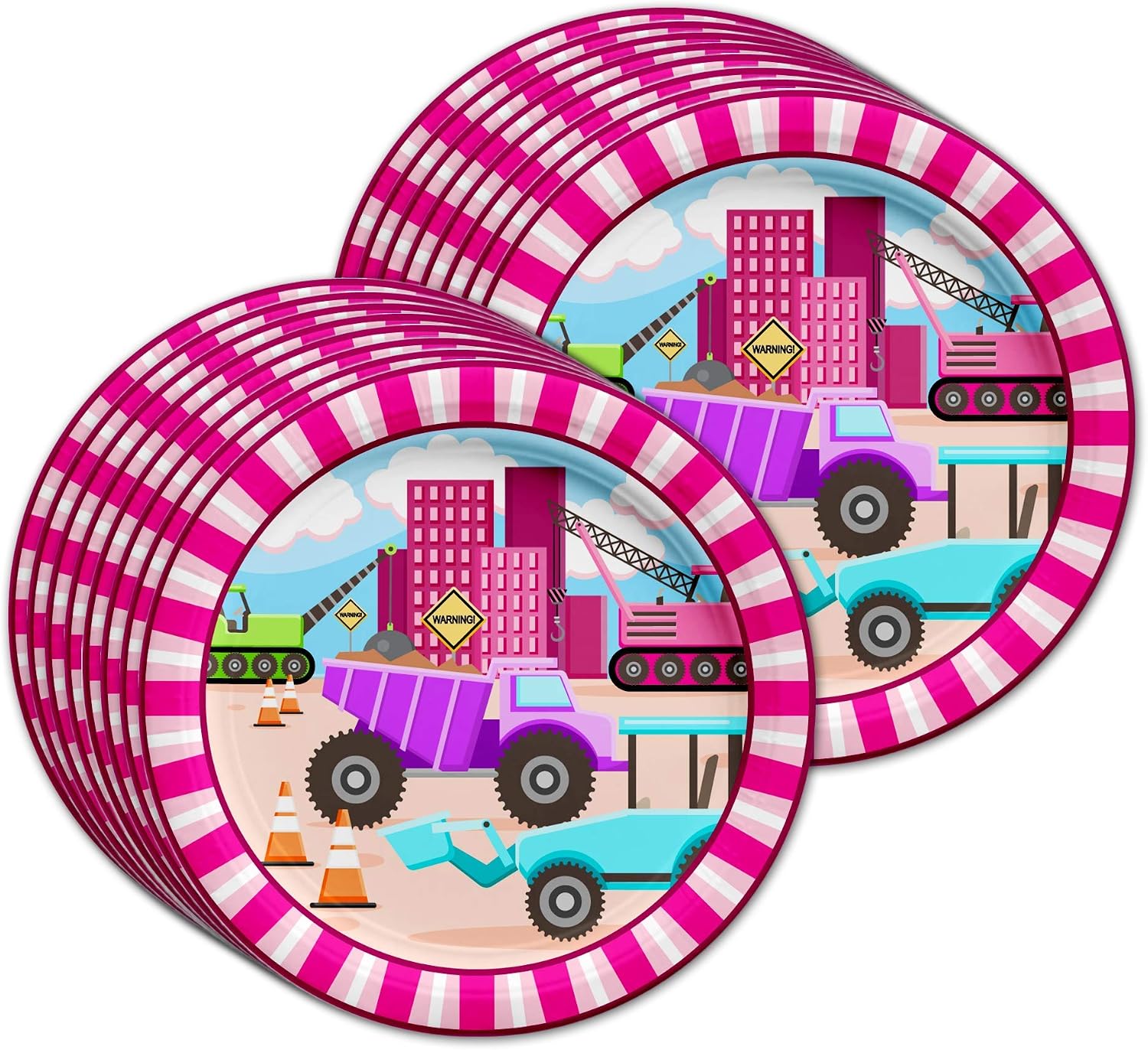 Girl Pink Construction Trucks Birthday Party Supplies Set Plates Napkins Cups Tableware Kit for 16 image 2