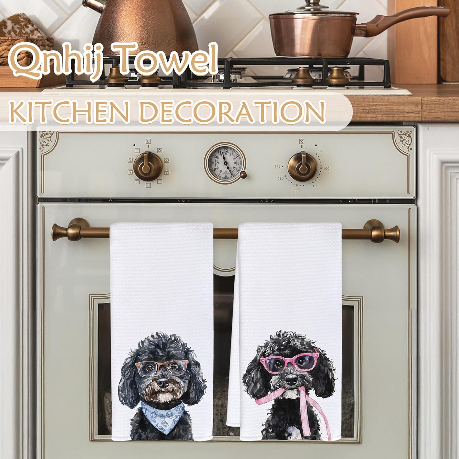 Black Poodle Gifts Kitchen Towels, Poodle Gifts for Women Dish Tea Towels for Kitchen Decor, Puppy Dog Lover Mom Gift Decorative Hand Towels for Bathroom, 16x24 Inch Set of 2 - Image 2