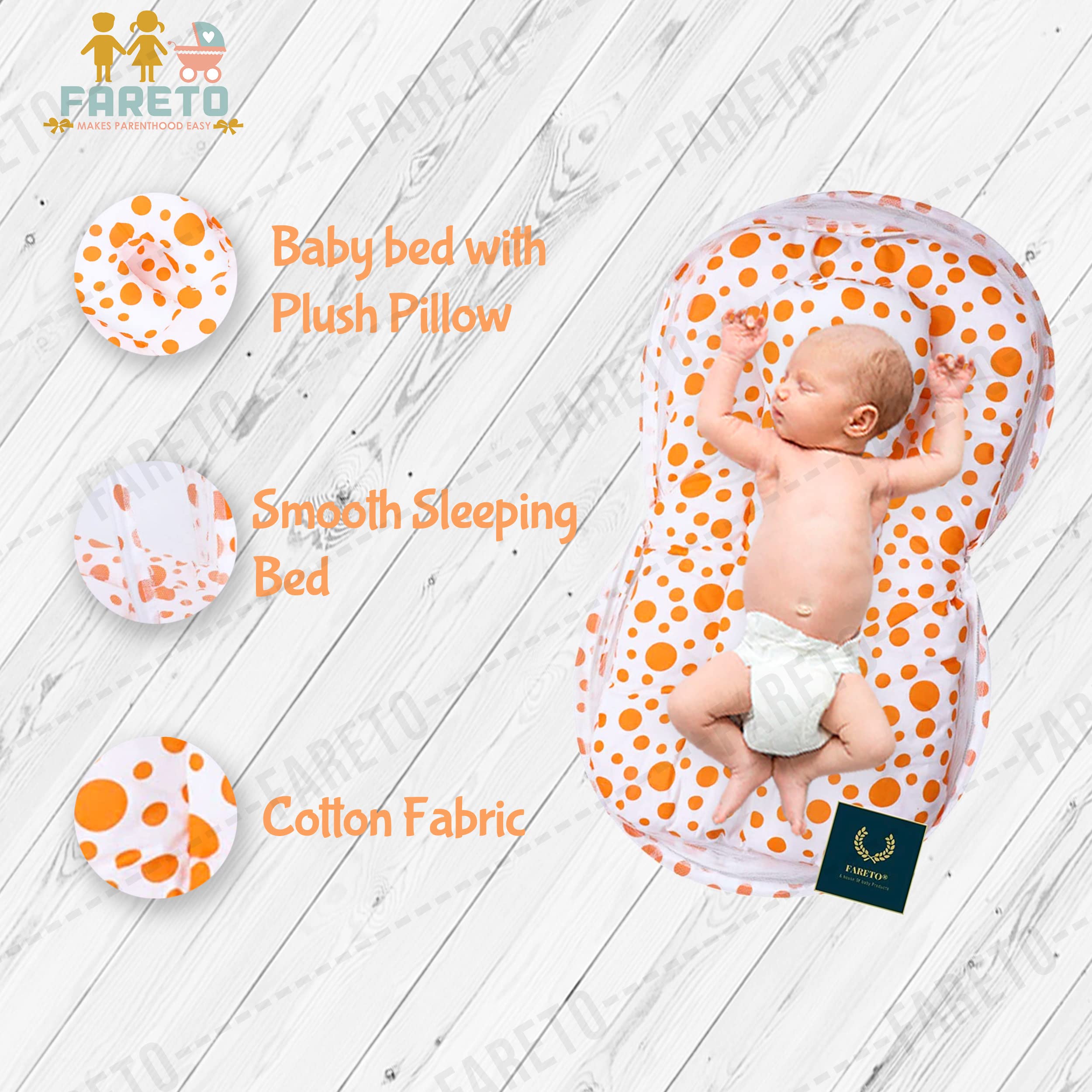 Fareto New Born Baby Mattress with Net (0-6 Months) (Orange) 1