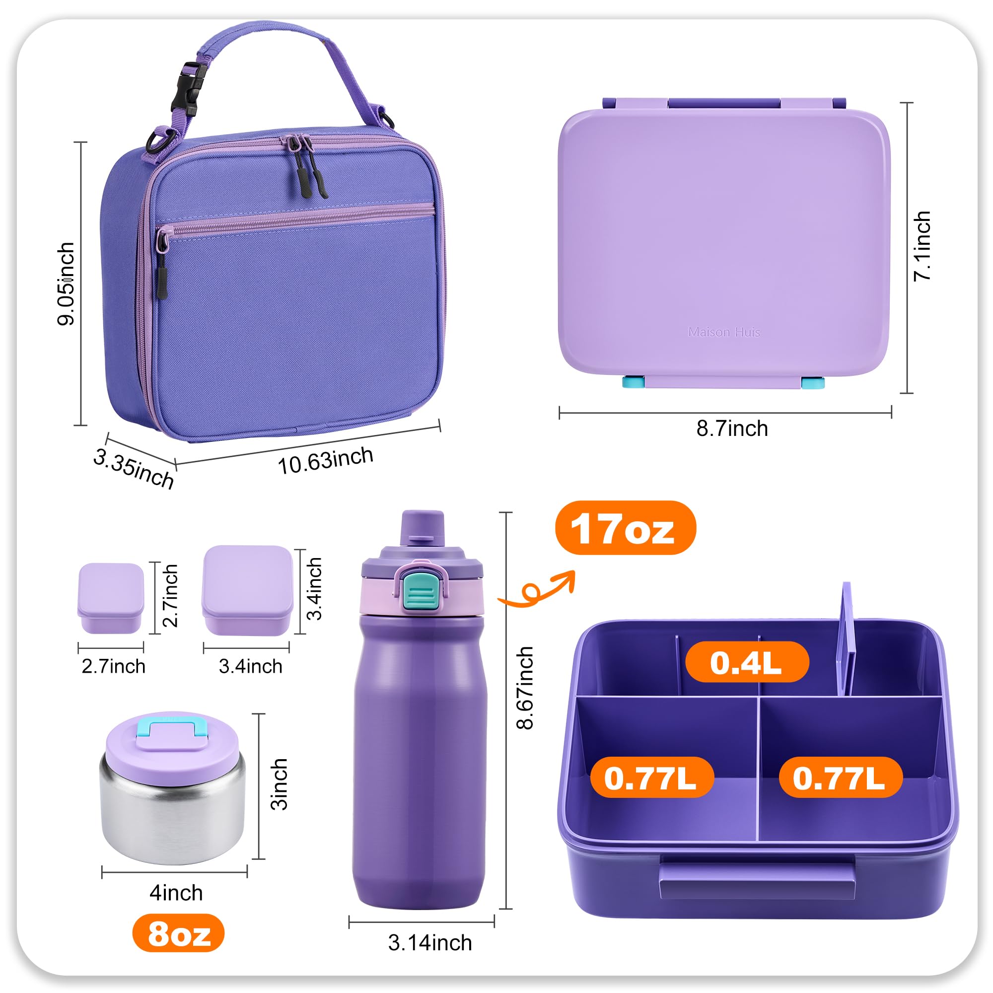Bento-Lunchbox für Kinder mit Thermoskanne, auslaufsichere Bento-Box mit 237 ml isoliertem Lebensmittelglas, isolierte Flasche, Lunch-Tasche, BPA-frei, spülmaschinenfest, Behälter mit 4 Fächern, für