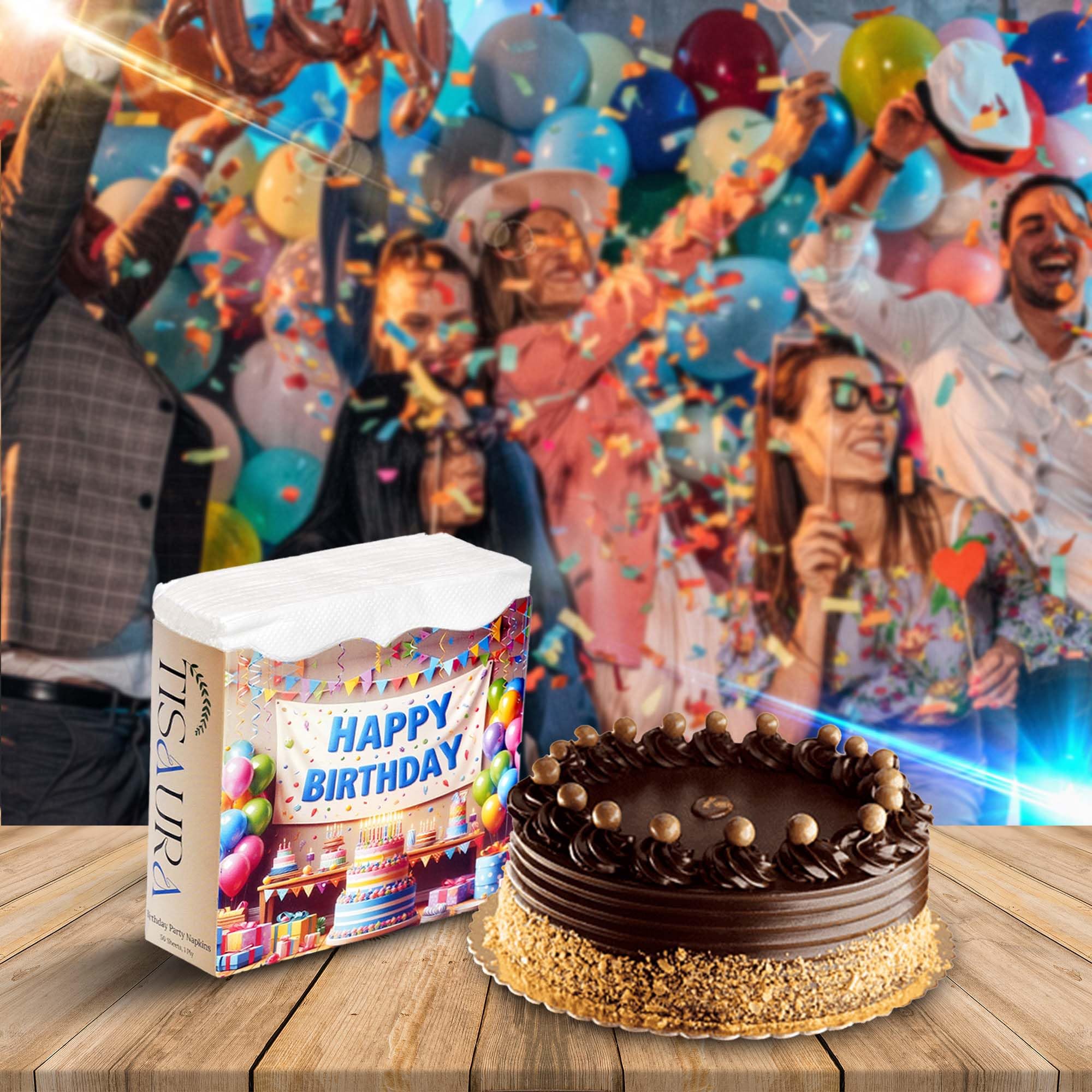 TISAURA Birthday Party Tissue Napkins - 1 Ply, 100 Sheets (Pack of 2) 100% Natural Virgin Pulp |Birthday Celebration Themed Table Tissue | Fun & Festive Table Decor for Birthdays | Soft & Absorbent 1