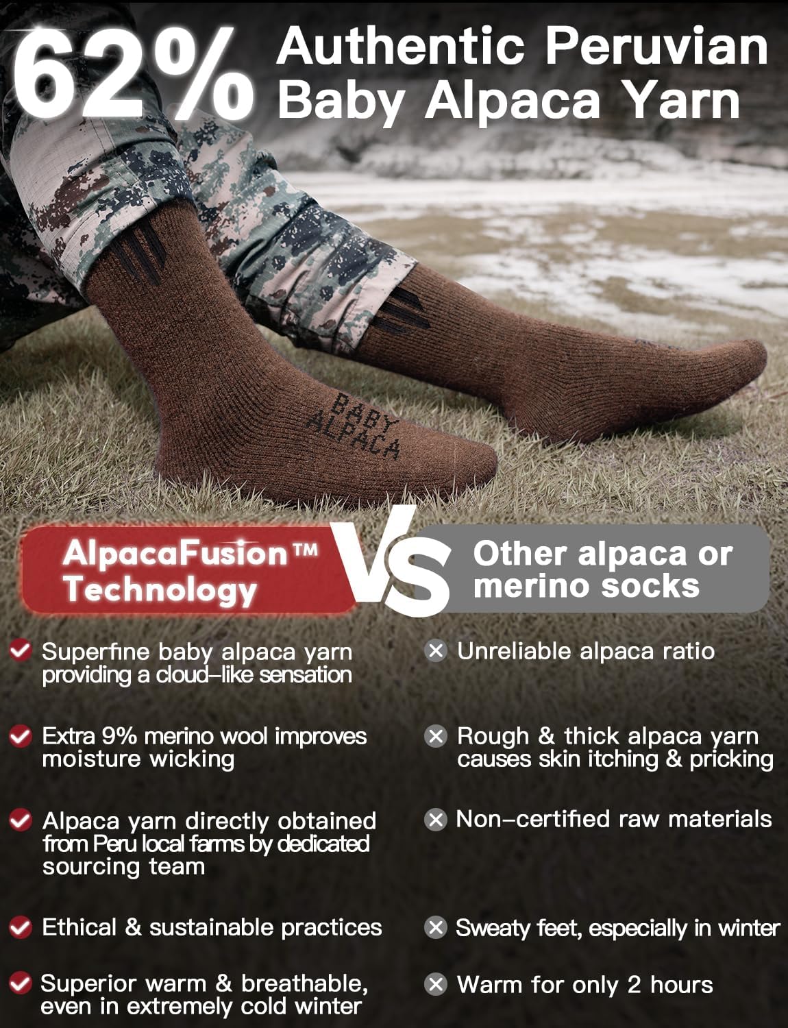 Juclise Alpaca Wool Crew Socks Men and Women,Thick Thermal Winter Cold Weather Hunting Hiking,Moisture Wicking Cushioned