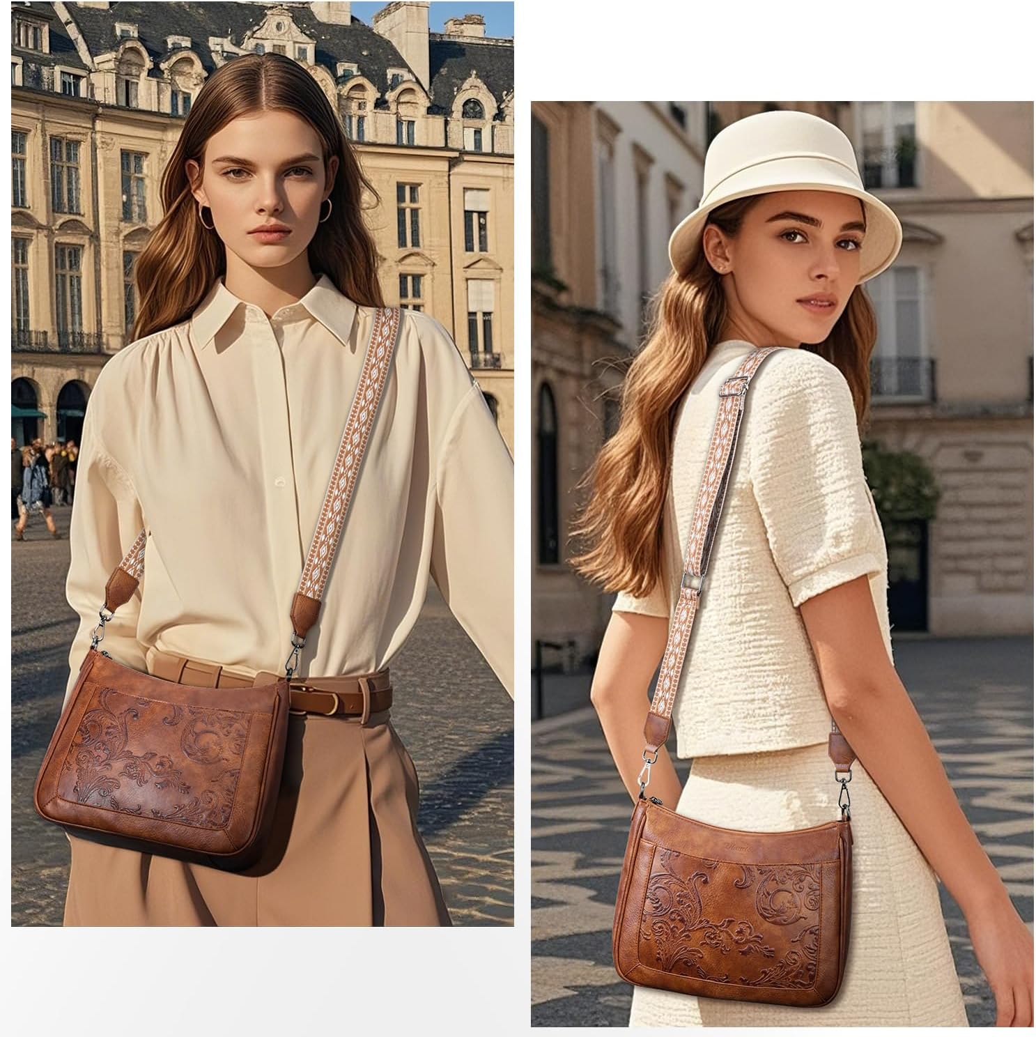 Crossbody Bags for Women,Vegan Leather Crossbody Purse with Adjustable Strap Embossed Flower Women's Shoulder Handbags | Medium, Trendy, Multi Pocket, Hobo Purse, Wide Guitar Strap, Lightweight - Image 2