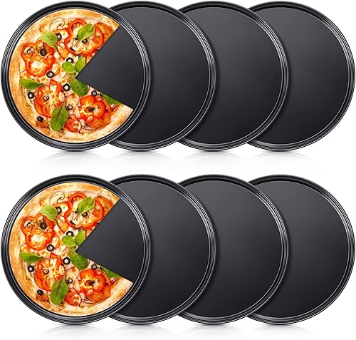 Meanplan 8 piezas antiadherentes para hornear pizza, sartén redonda para horno, bandeja de horno de acero al carbono, para hornear pasteles para el