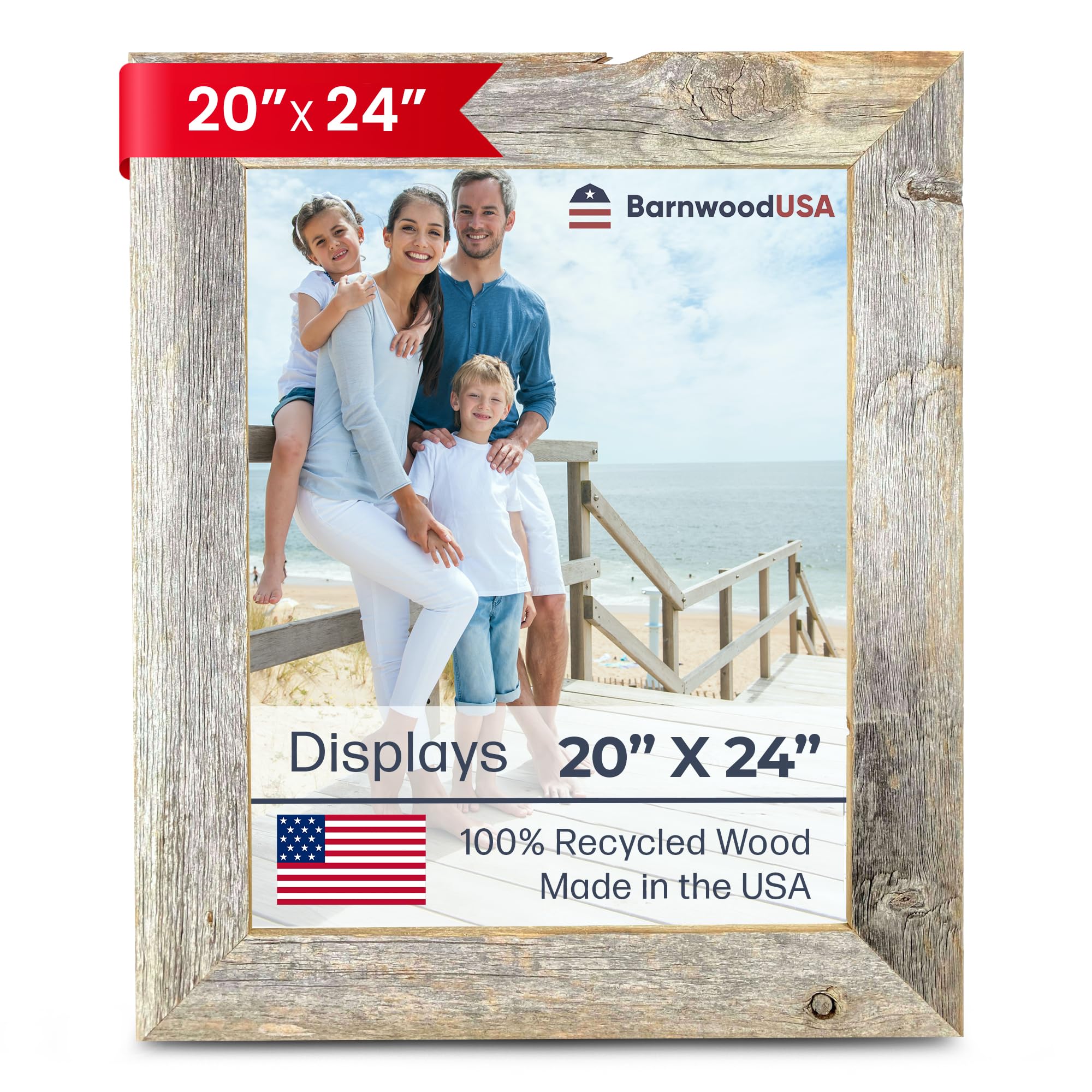 BARNWOODUSA Farmhouse 20x24 Picture Frame 1 1/2 inch Molding 100% Reclaimed Wood Rustic Natural Weathered Gray