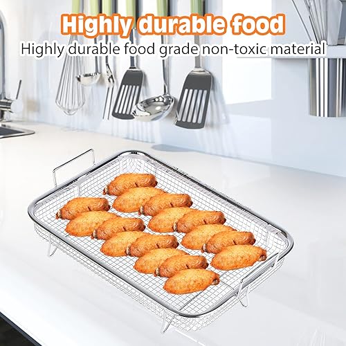 Miniatura 3 de Cesta para freidora de aire para horno 2 cestas para freidora de aire, sartén de aire de 11.8 x 8.7 x 2.2 in, cesta de freír antiadherente, bandeja