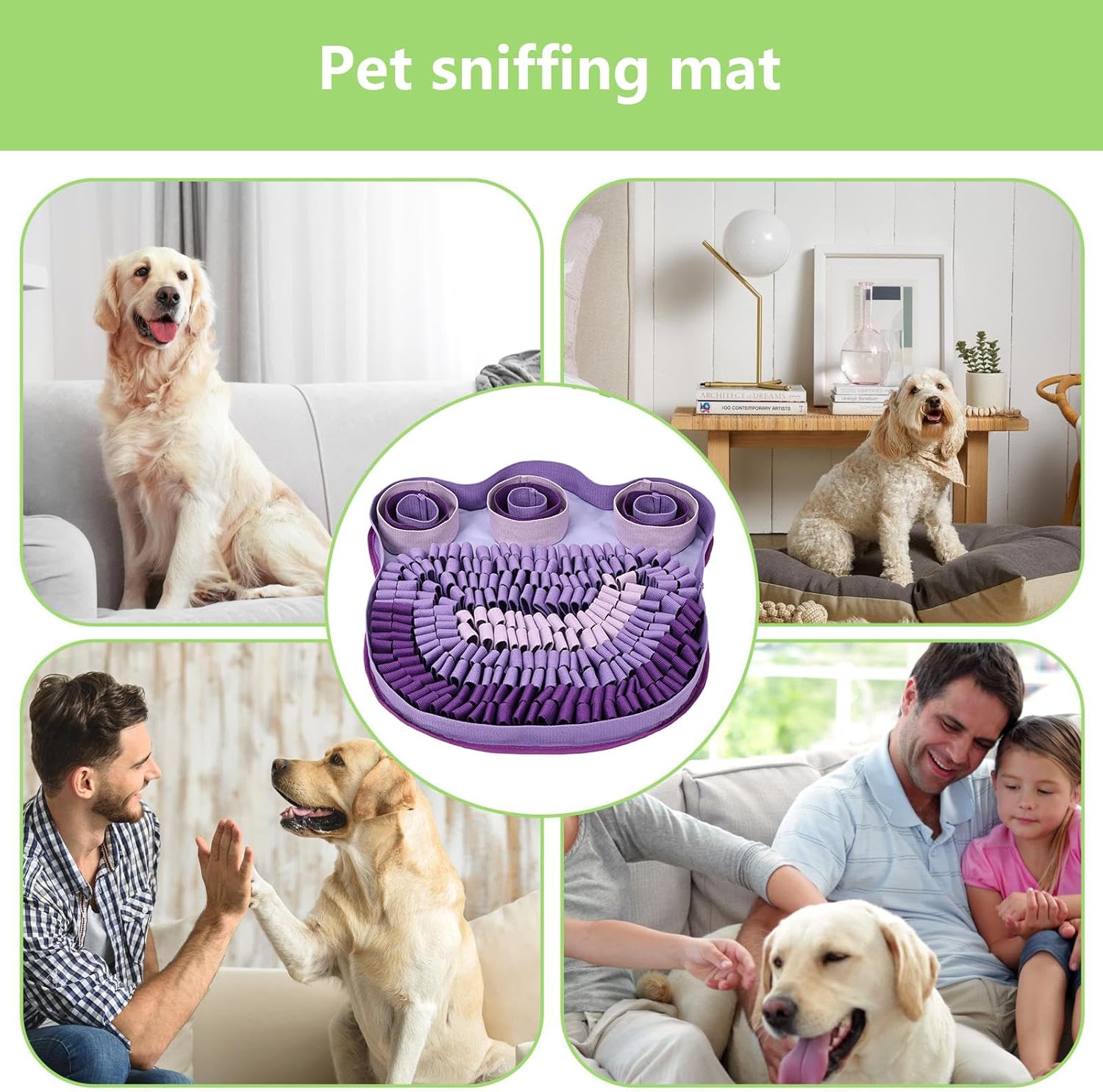 Snuffle Mat for Puppies,19x19 Inches Enrichment Toy Encourages Natural Foraging Skills,Dog Puzzle Mat - for Indoor Outdoor Home Living Room, Puppy Pets Small Medium Large Breeds