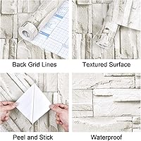 Vista 7 de WENMER Papel pintado de piedra beige despegable y adhesivo 17.7" x 1181" Papel pintado 3D de ladrillo Falso papel pintado de ladrillo Papel pintado