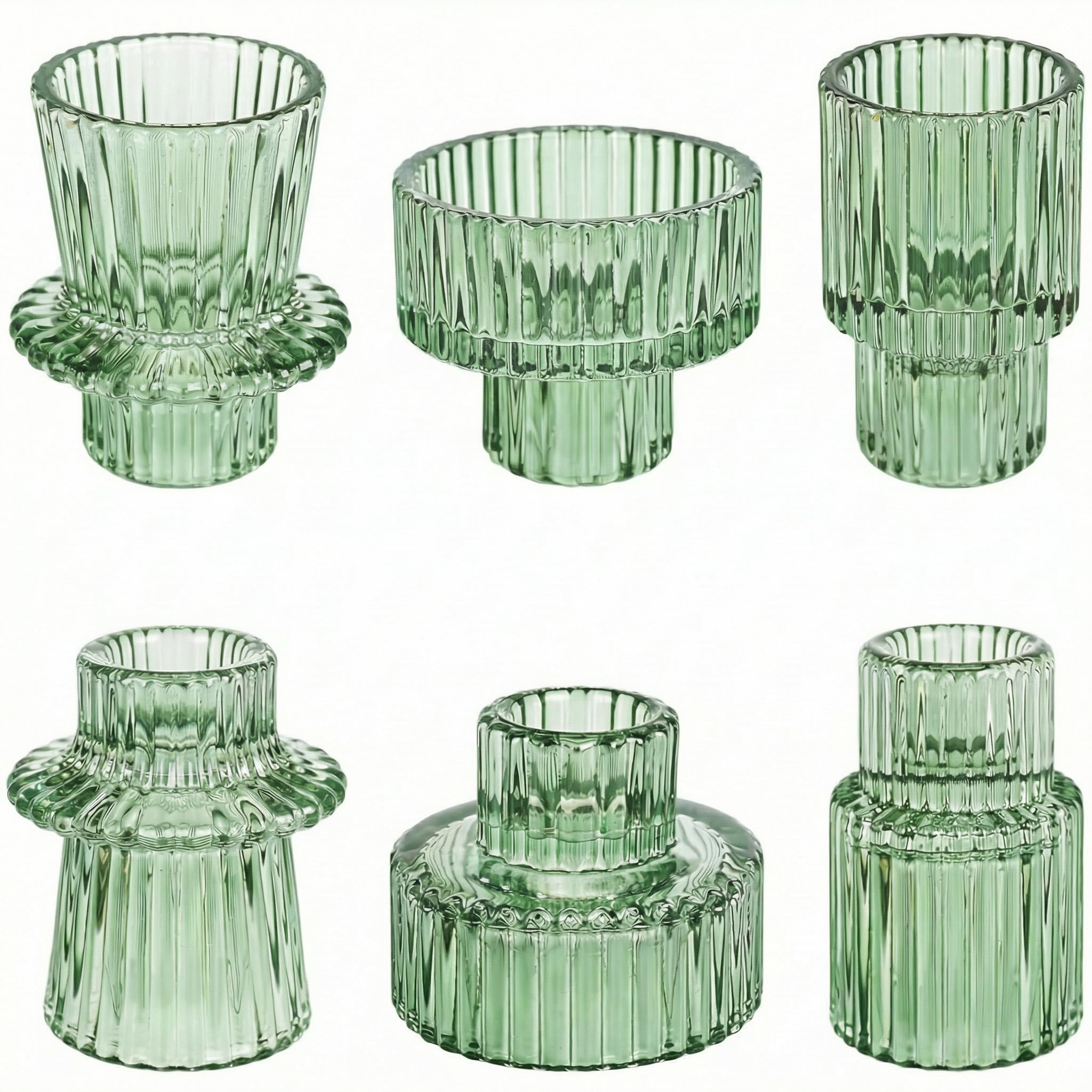 Bougeoirs en verre vert stables lot de 6 pour bougies piliers et coniques