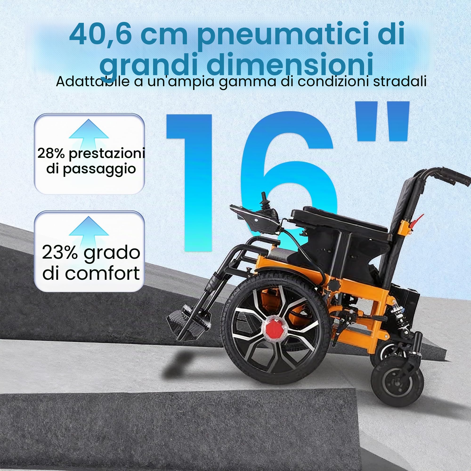 Sedia a rotelle elettrica pieghevole con luce a LED, portata fino a 150 kg, larghezza 50 cm, pieghevole, leggera, elettrica a rotelle