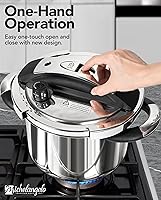 Vista 3 de MICHELANGELO Stainless Steel Pressure Cooker 6.3 Quart, 3-in-1 Olla de Presion, One-Hand Locking System, Induction Compatible, with Glass Lid &