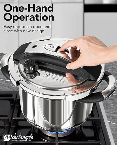 Miniatura 3 de MICHELANGELO Stainless Steel Pressure Cooker 6.3 Quart, 3-in-1 Olla de Presion, One-Hand Locking System, Induction Compatible, with Glass Lid &