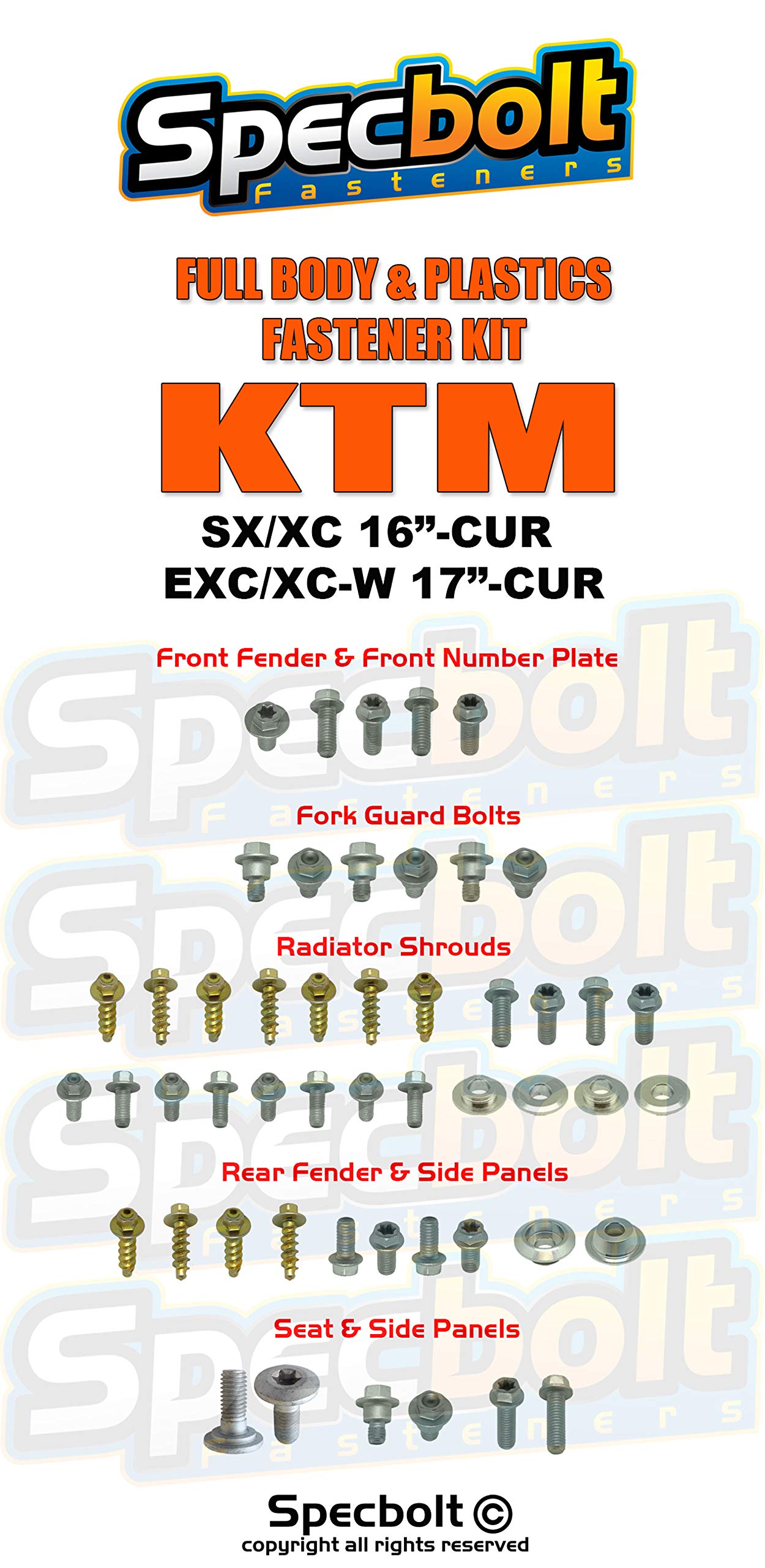 Ktm 350 Complete Plastic Body Fastener Bolt Kit For KTM SX XC EXC XC-W ...