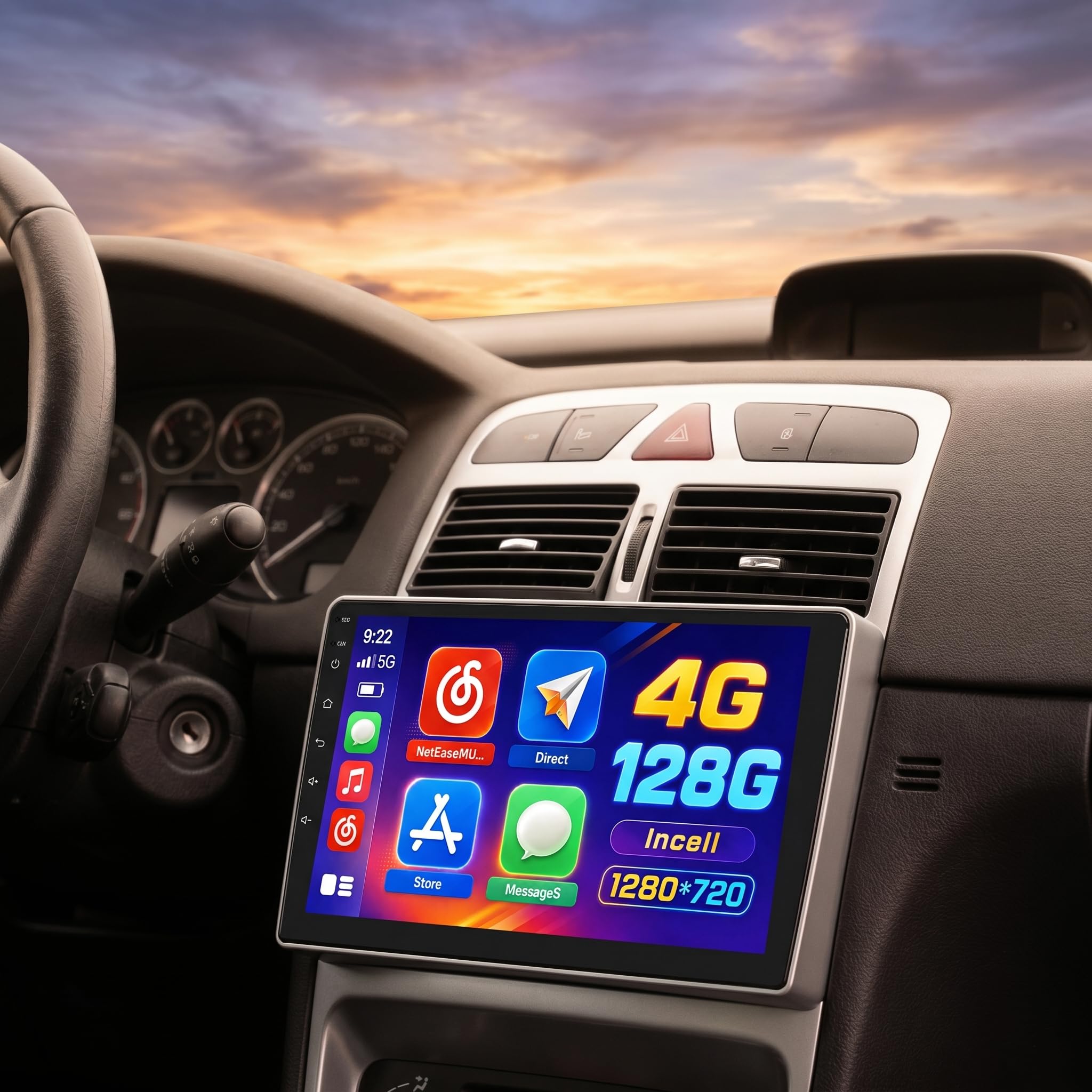 Hikiy 4+128G Android 15 Autoradio para Peugeot 307 2002-2013, 9" Incell Pantalla Radio con Wireless CarPlay, Android Auto, Bluetooth, Navi GPS, WiFi, DSP, Doble USB