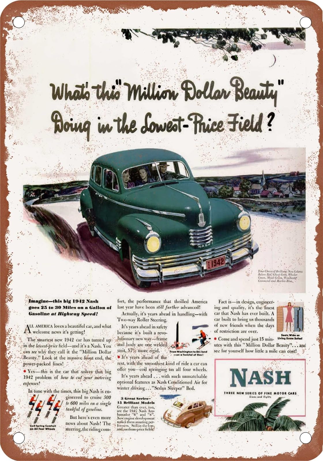 Miaomansenstore Metal Sign - 1942 Nash Vintage Ad 01 - Old Retro Rusty Look Home Decor