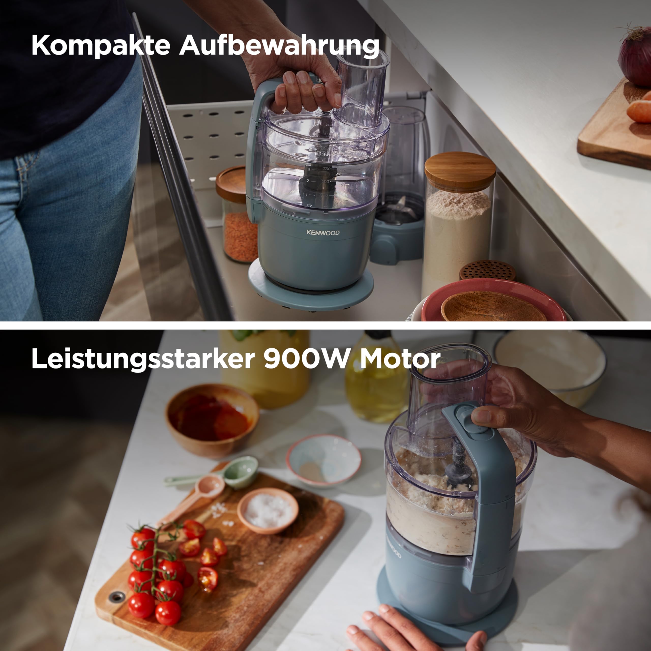 Kenwood MultiPro – Kompakte Küchenmaschine mit Express Serve, Edelstahlmesser, Schneid- und Raspelscheiben, 600-ml-Mixbecher, Pulse-Funktion, Blau (FDP23.380GY)