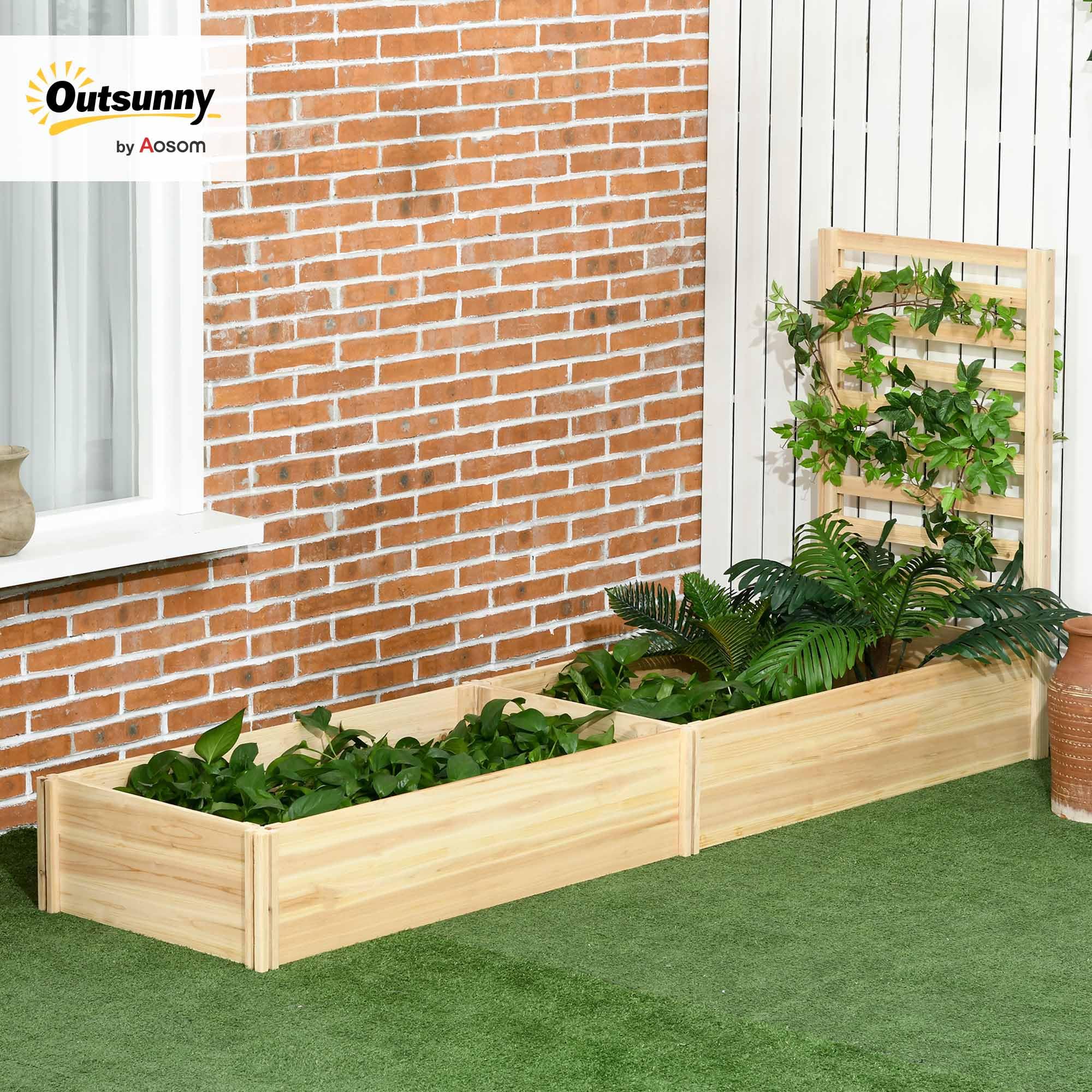 Outsunny Jardinière avec Treillis carré Potager en Bois 230 x 60 x 110 cm Effet Bois Naturel