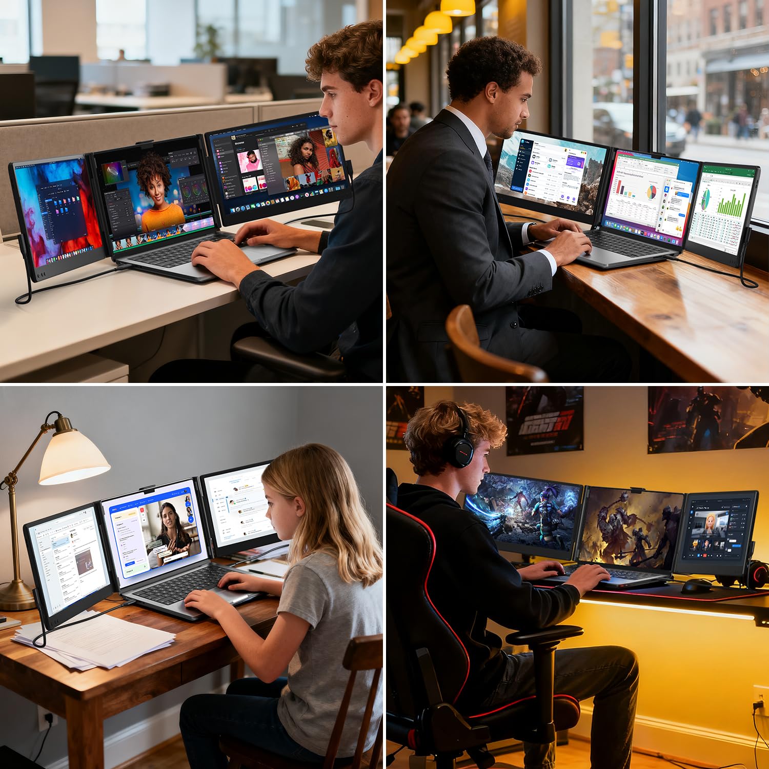 Laptop Screen Extender, 14'' FHD 1080P IPS Portable Monitor for Laptop, Triple Screen Extender Monitor Plug-Play for Mac/Windows/Chrome, Fit 13”-17.3” Laptops