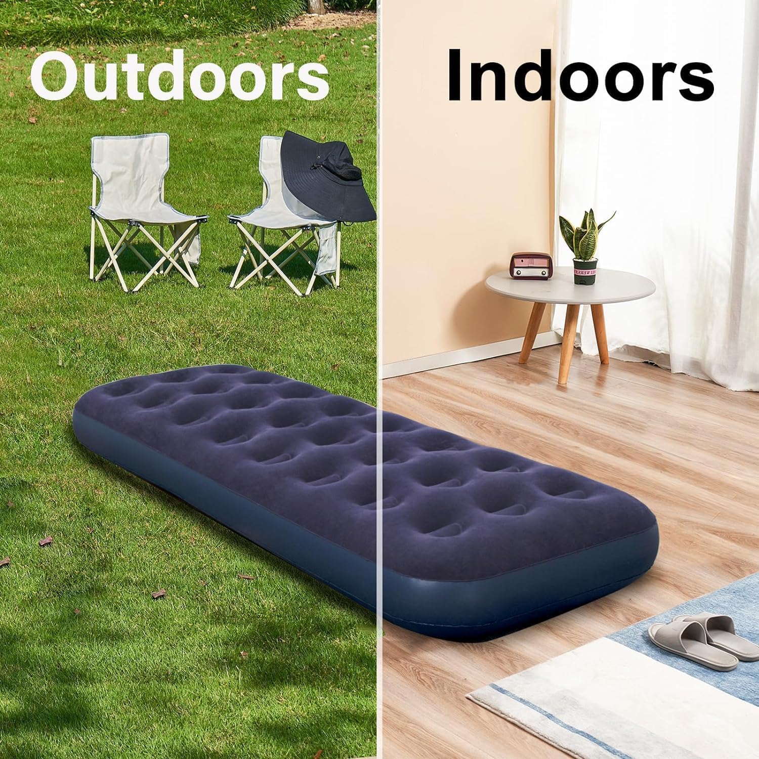 Queen Size Air Mattress - Inflatable Foldable Airbed for Camping, Home & Travel Guests, Waterproof Blow Up Mattress, Portable Sleeping Pad Accessories 80"x60"x9"