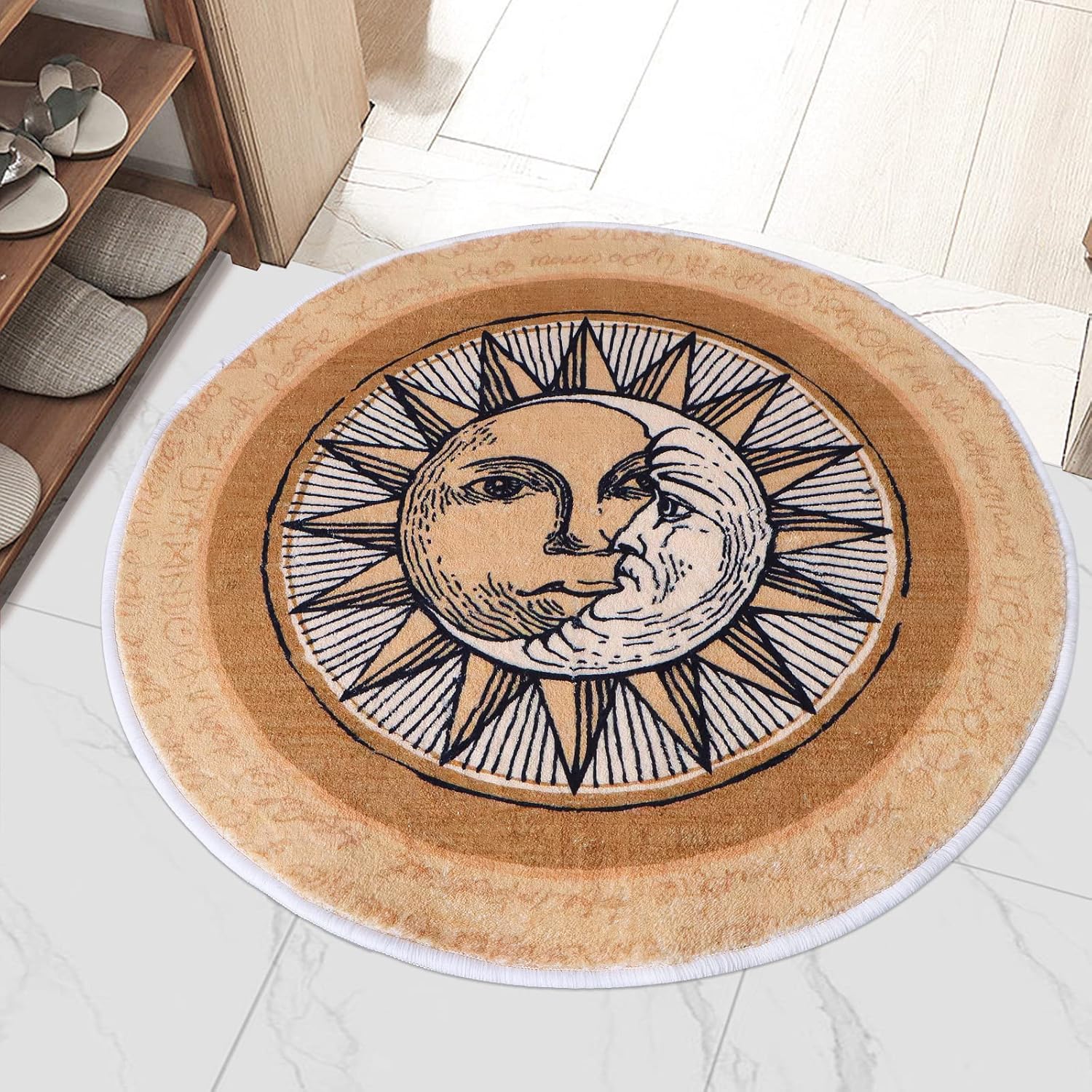 Sun and Moon Round Rug,39x39 inch Boho Round Rug,Non-Slip Super Soft Creative Tribal Style Floor Carpet for Living Room Bedroom Bathroom Kids Room Home Decor Fuzzy Rug (Diameter 39in)