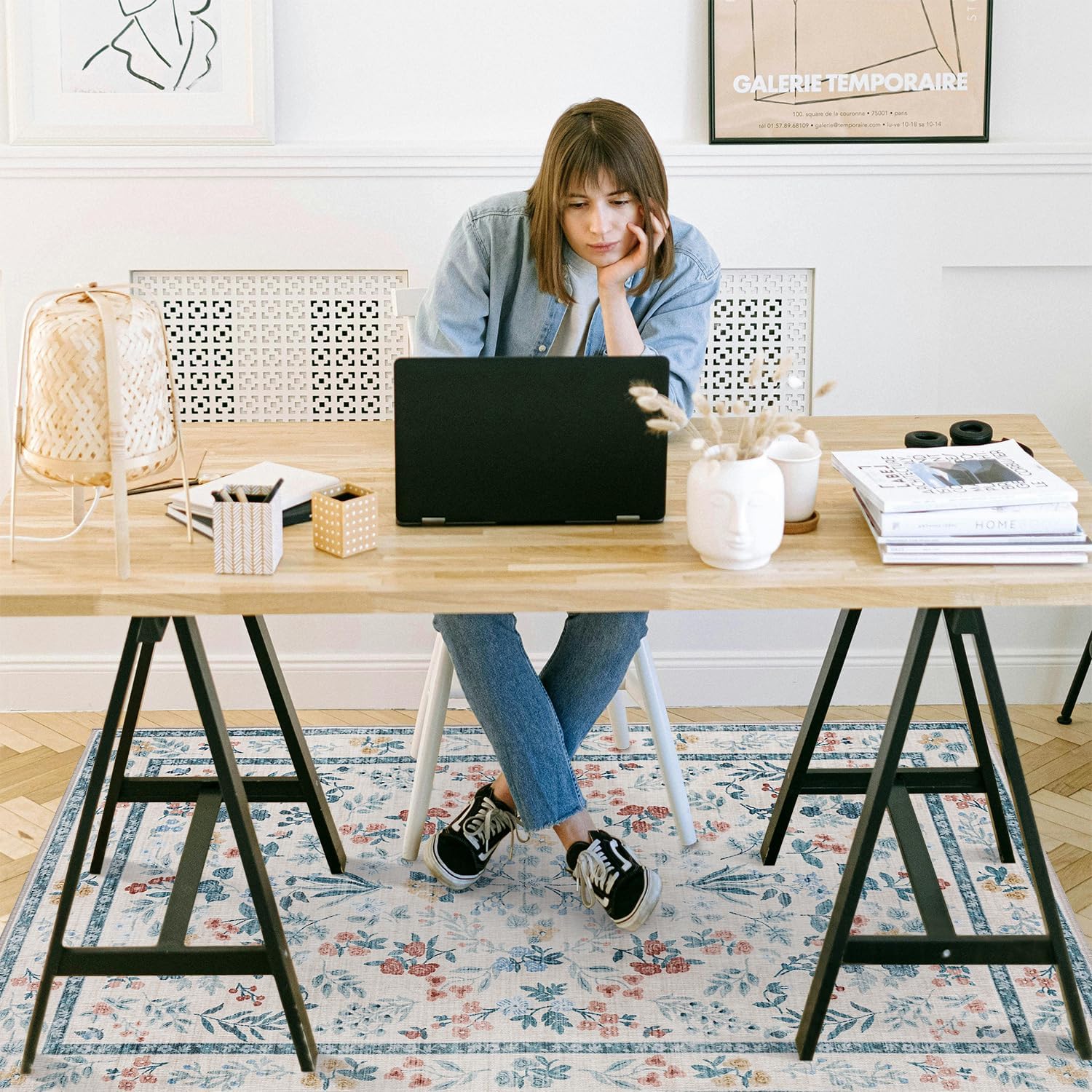 chakme Office Chair Mat for Hardwood Floor, 48"x36" Easy Glide Computer Desk Mat Protector for Rolling Chair Under Desk Rug Nonslip Backing, Machine Wash, (Floral)