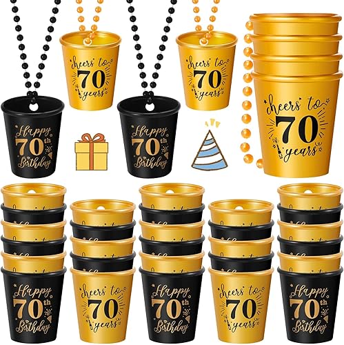 Miniatura 7 de 24 piezas de 40 50 collar de vasos de chupito de plástico para cumpleaños, regalos de fiesta de cumpleaños, suministros de aniversario, dorado y