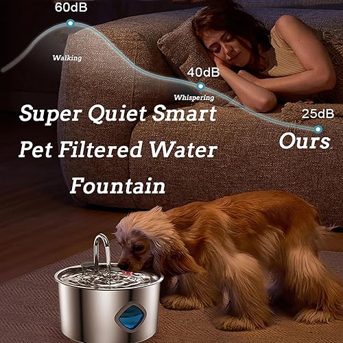 Miniatura 7 de Peelaid Fountain, fuente de agua filtrada para perros, 3.2L108 onzas, dispensador automático de agua para perros con ventana de agua y LED, súper