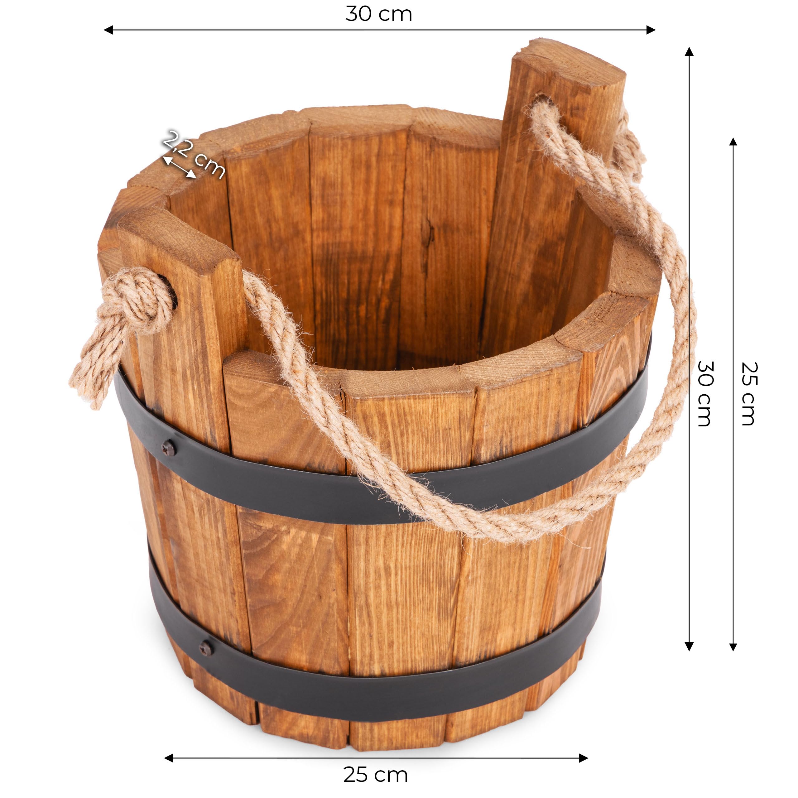 Secchio a cespuglio in legno rotondo 30 x A 30 cm - Grande vaso da giardino in legno di pino a botte - 10 l, marrone, per giardino, terrazza e balcone