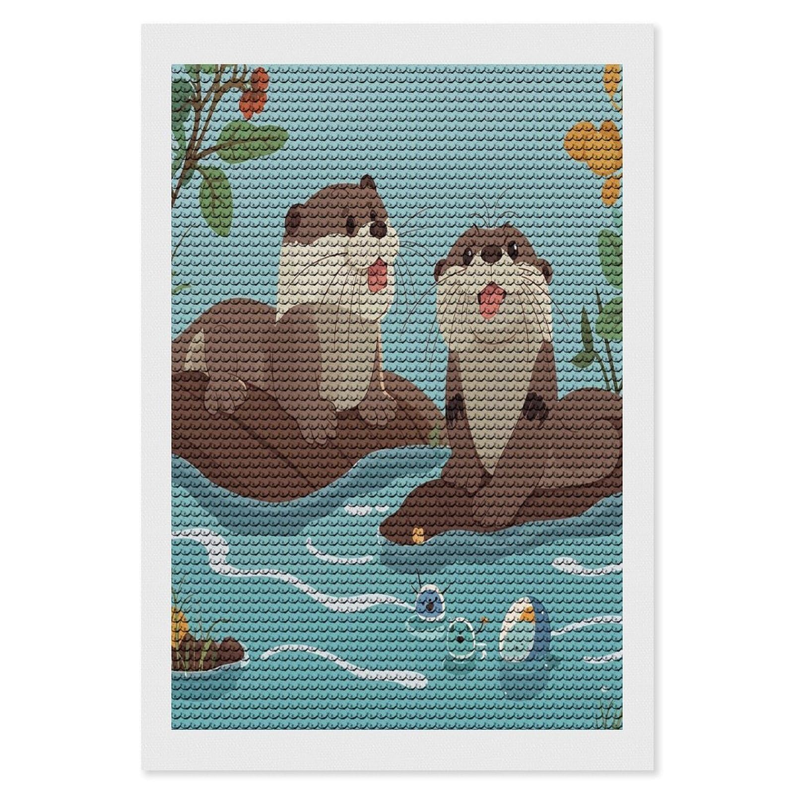 FekiLoot Otters Diamond Painting Kits for Beginners DIY Diamond Art Kits for Adults Full Drill Round Diamond Dot Gem Art Painting Fun DIY Crafts for Home Kitchen Wall Decor Gift 8"x12"